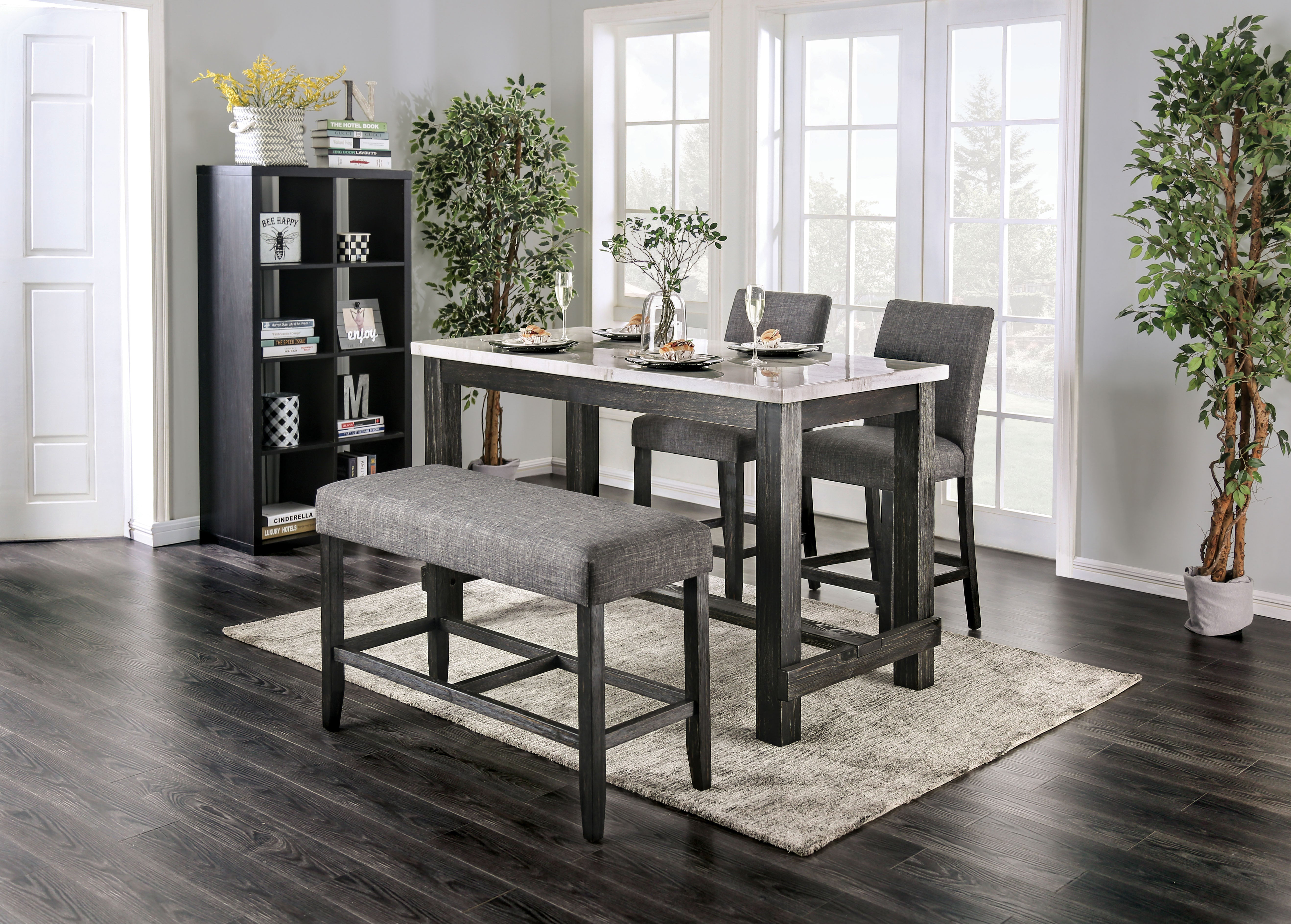 Shielle Rustic Padded Counter Height Bench in Gray