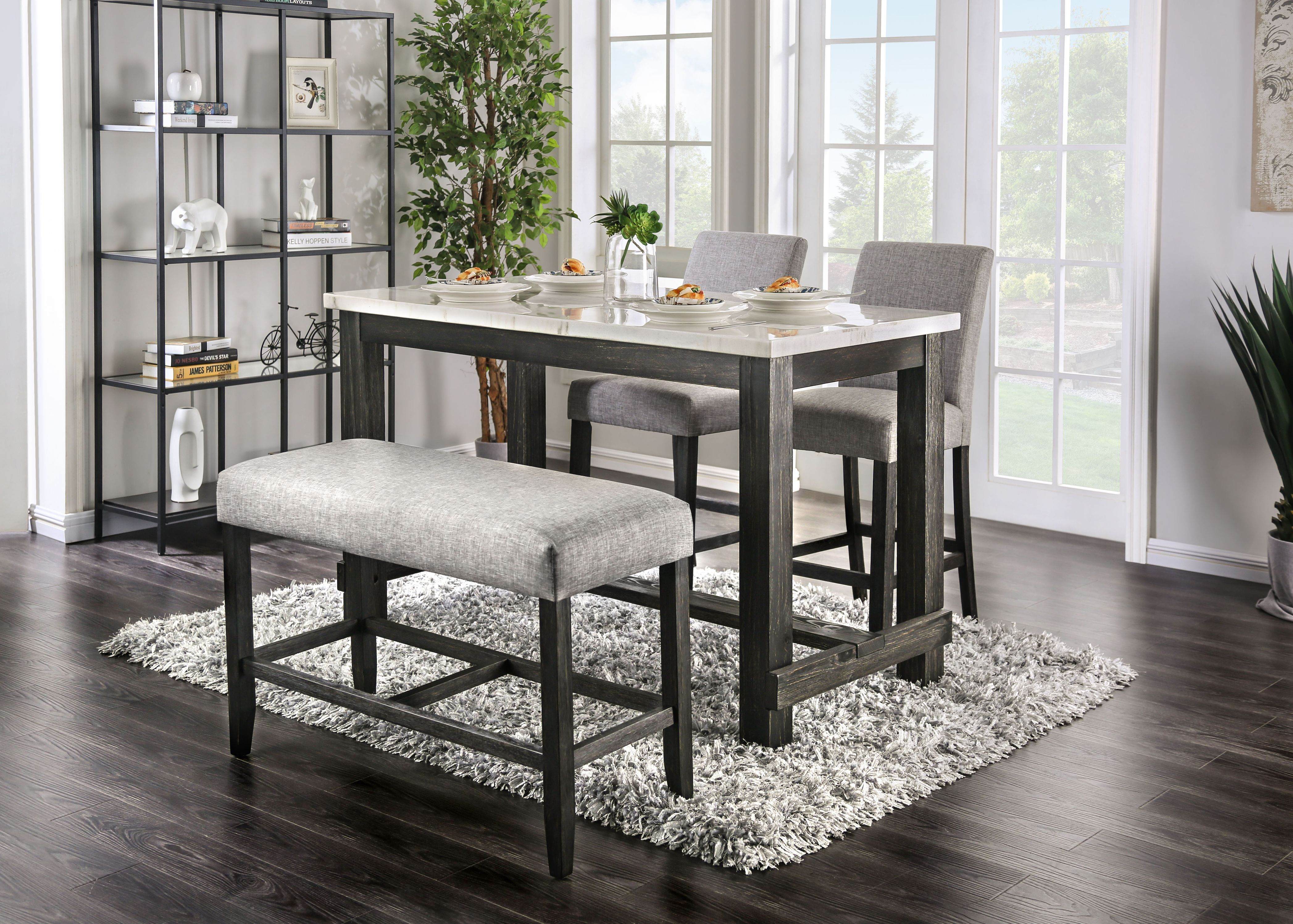Shielle Rustic Padded Counter Height Bench in Light Gray