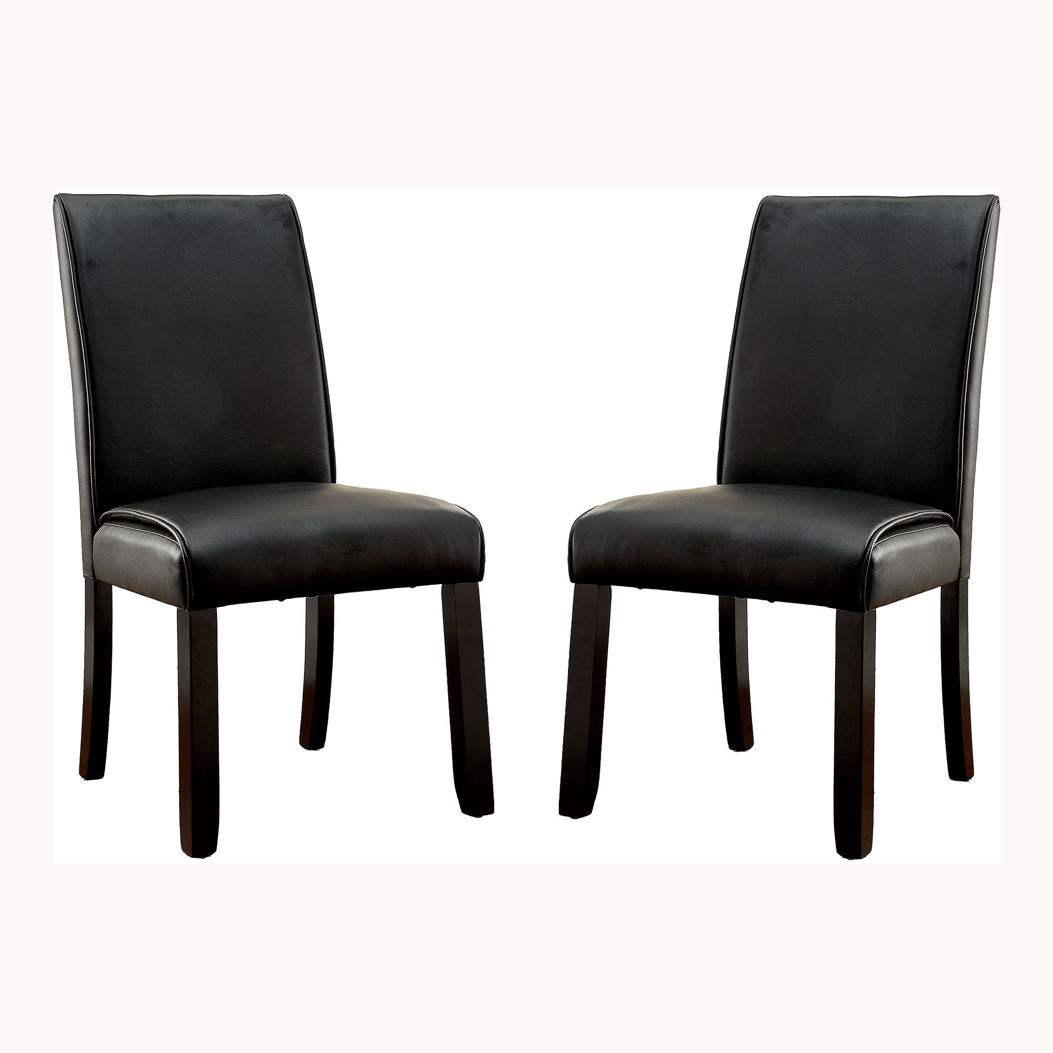 Rumie Contemporary Faux Leather Upholstered Side Chairs in Dark Walnut and Black (Set of 2)