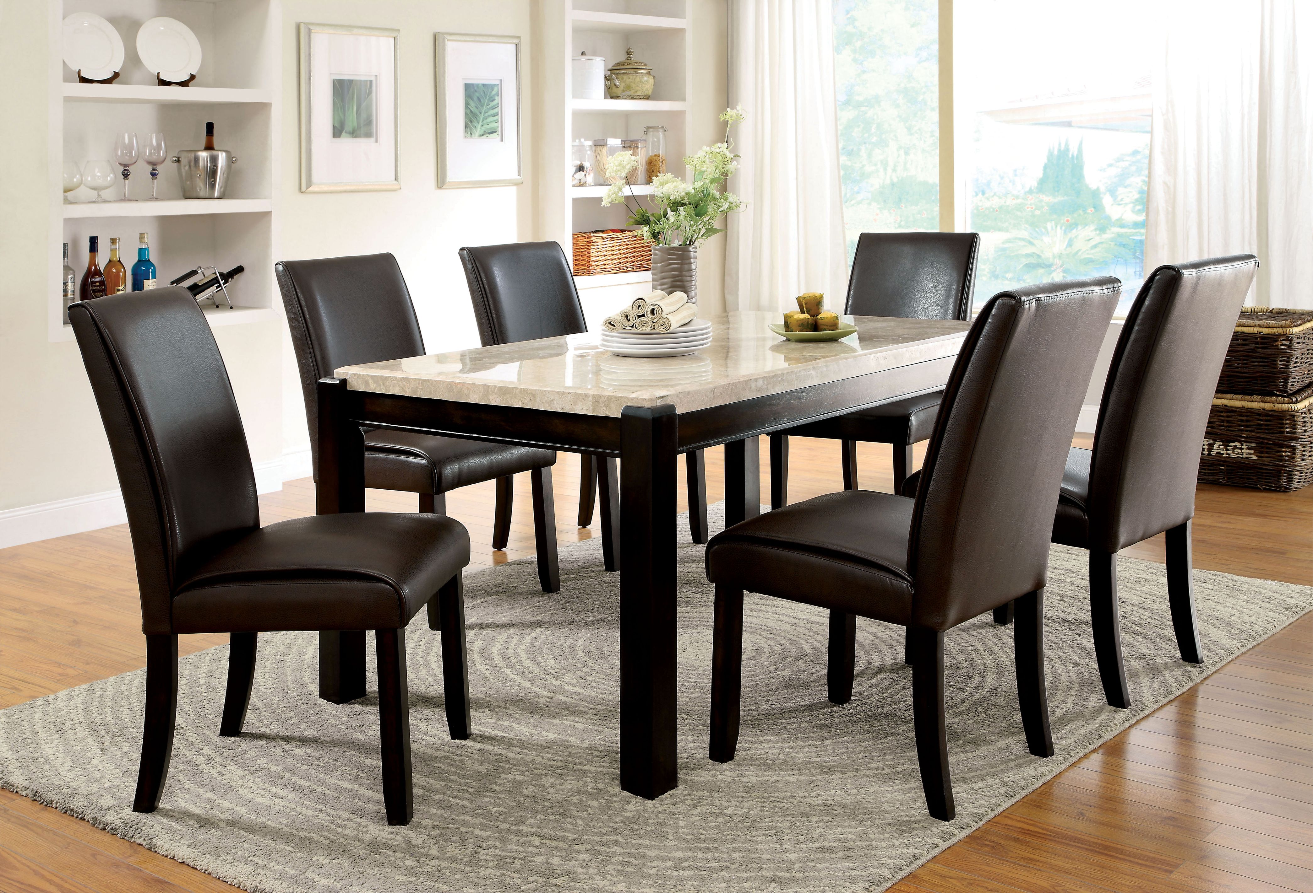 Rumie Contemporary Faux Leather Upholstered Side Chairs in Dark Walnut and Black (Set of 2)