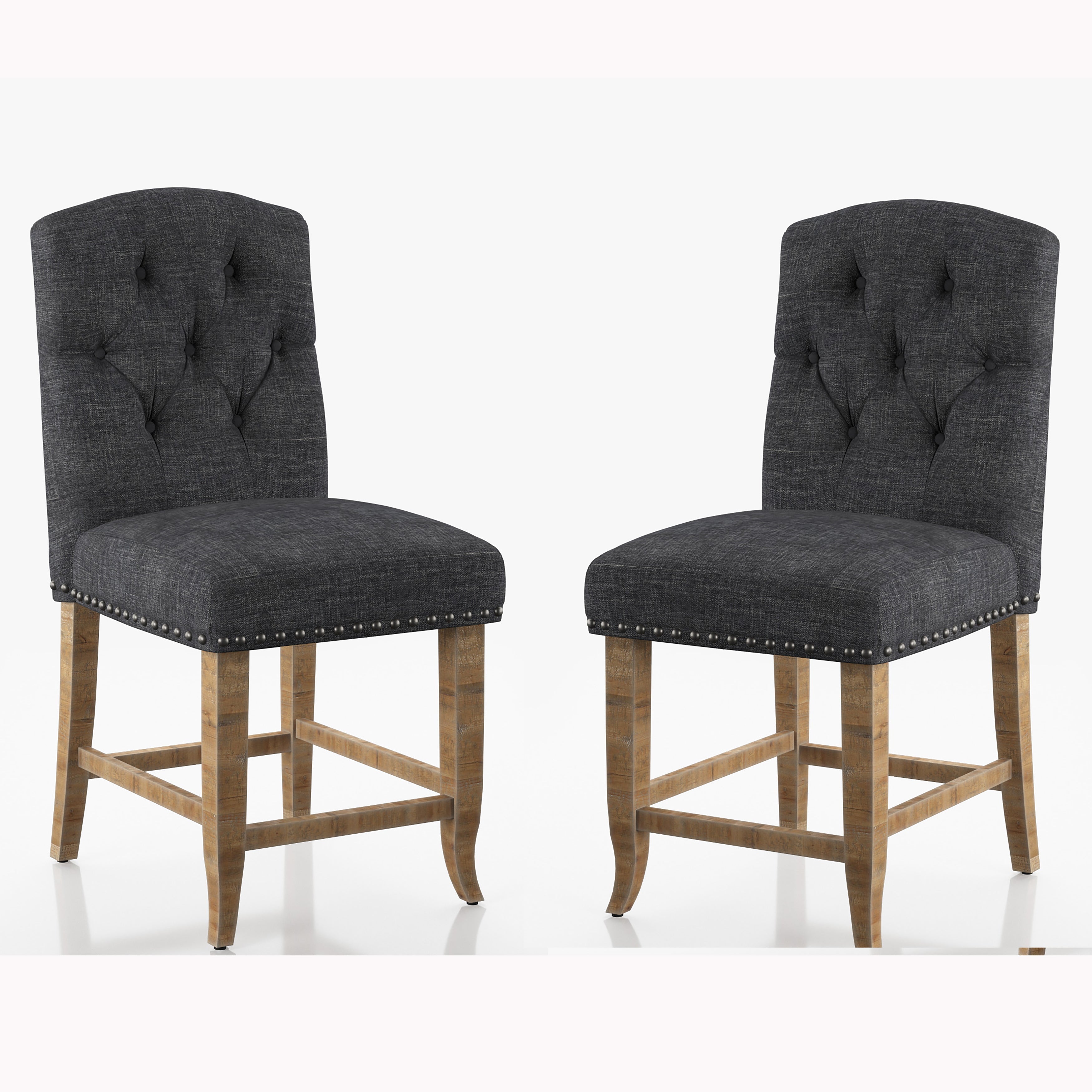 Lyon Cottage Button Tufted Counter Height Chairs in Dark Gray (Set of 2)