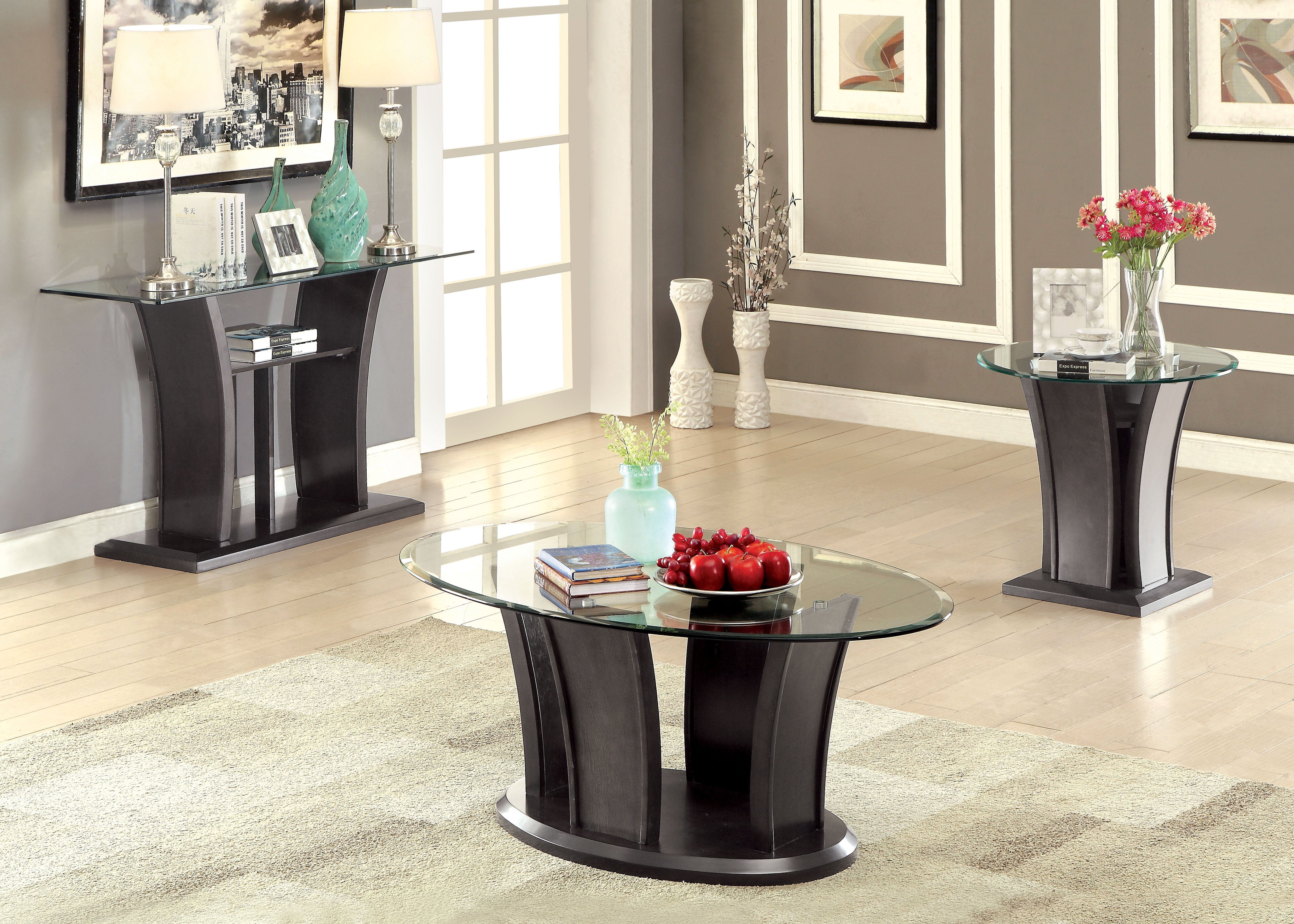 Jillyn Contemporary Glass Top Console Table in Gray