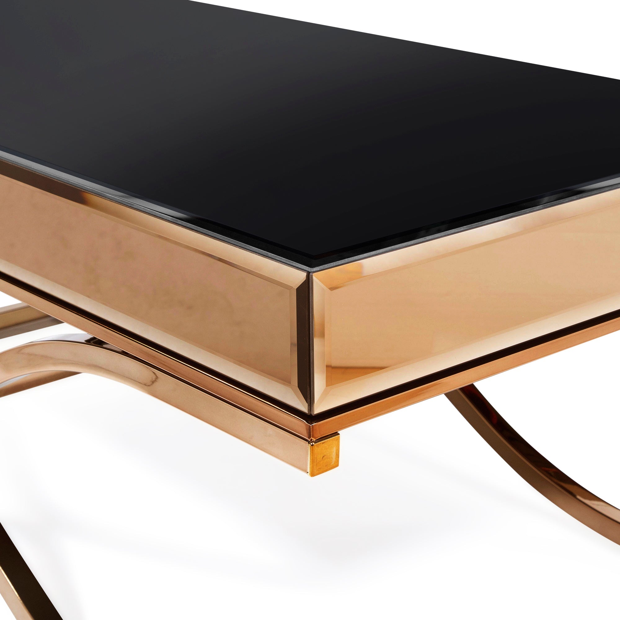 Lorrisa Contemporary Glass Top Coffee Table in Brass