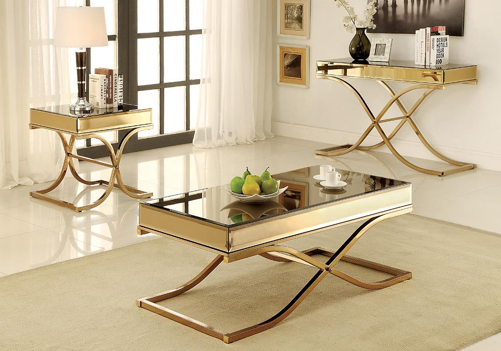 Lorrisa Contemporary Glass Top Sofa Table in Brass
