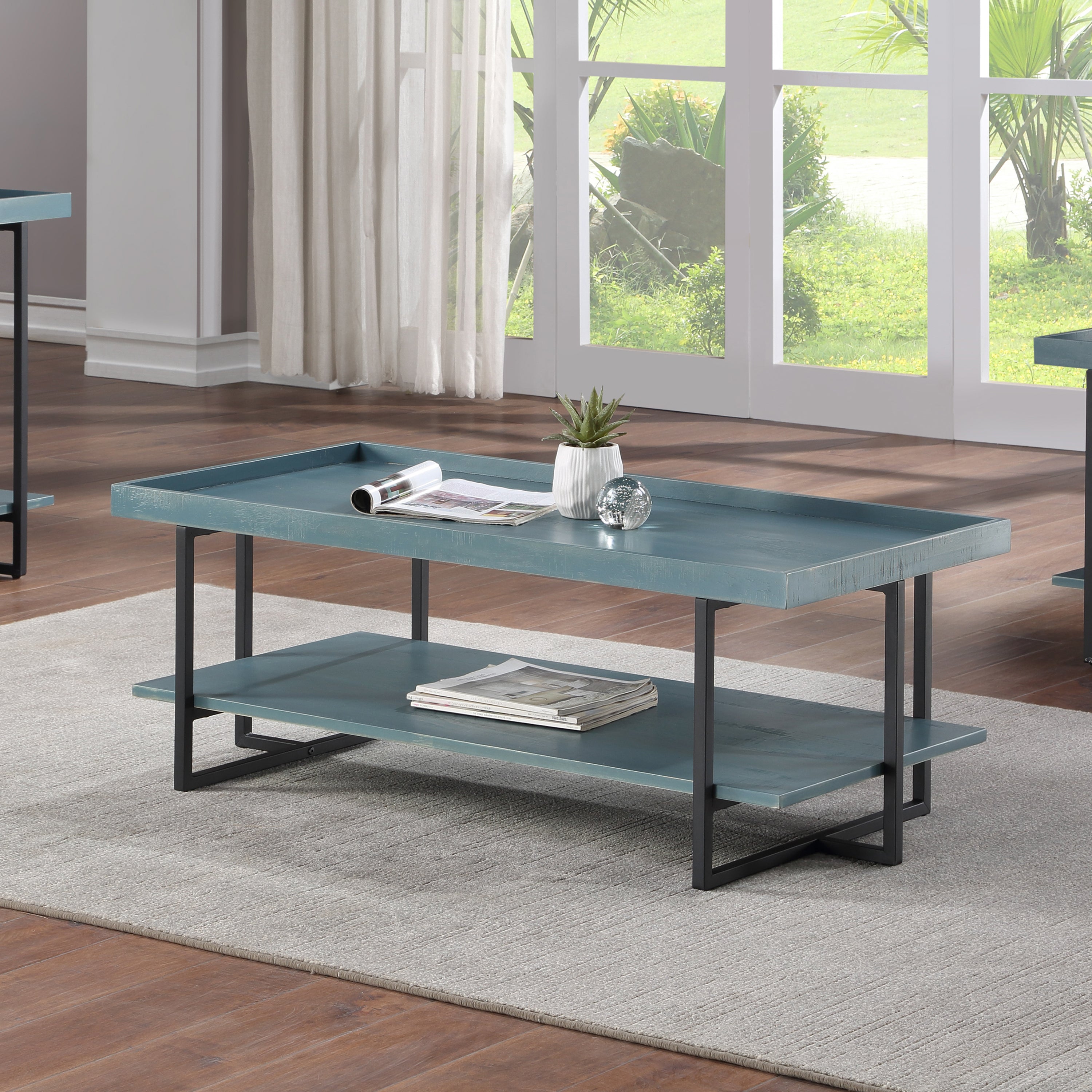 Humere Tray Top Coffee Table in Antique Blue