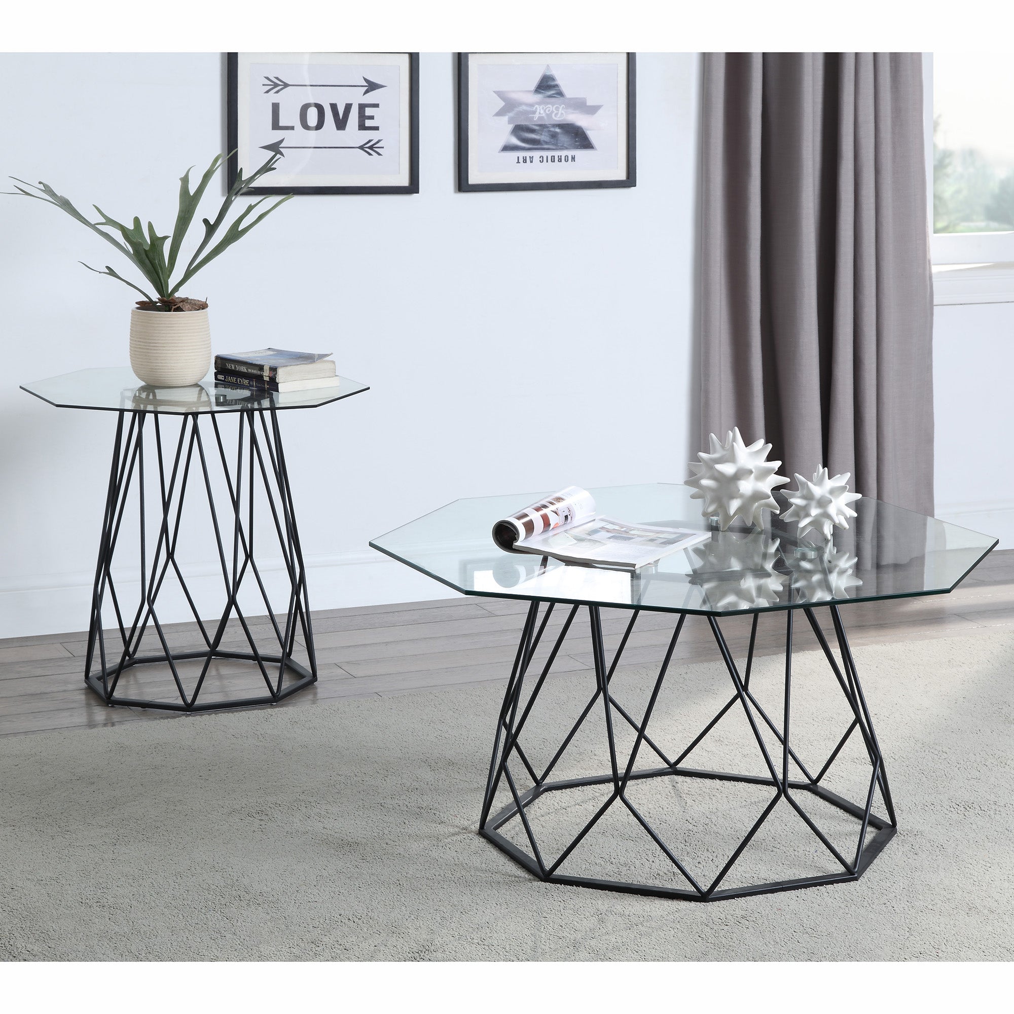Growder Glass Top End Table in Black