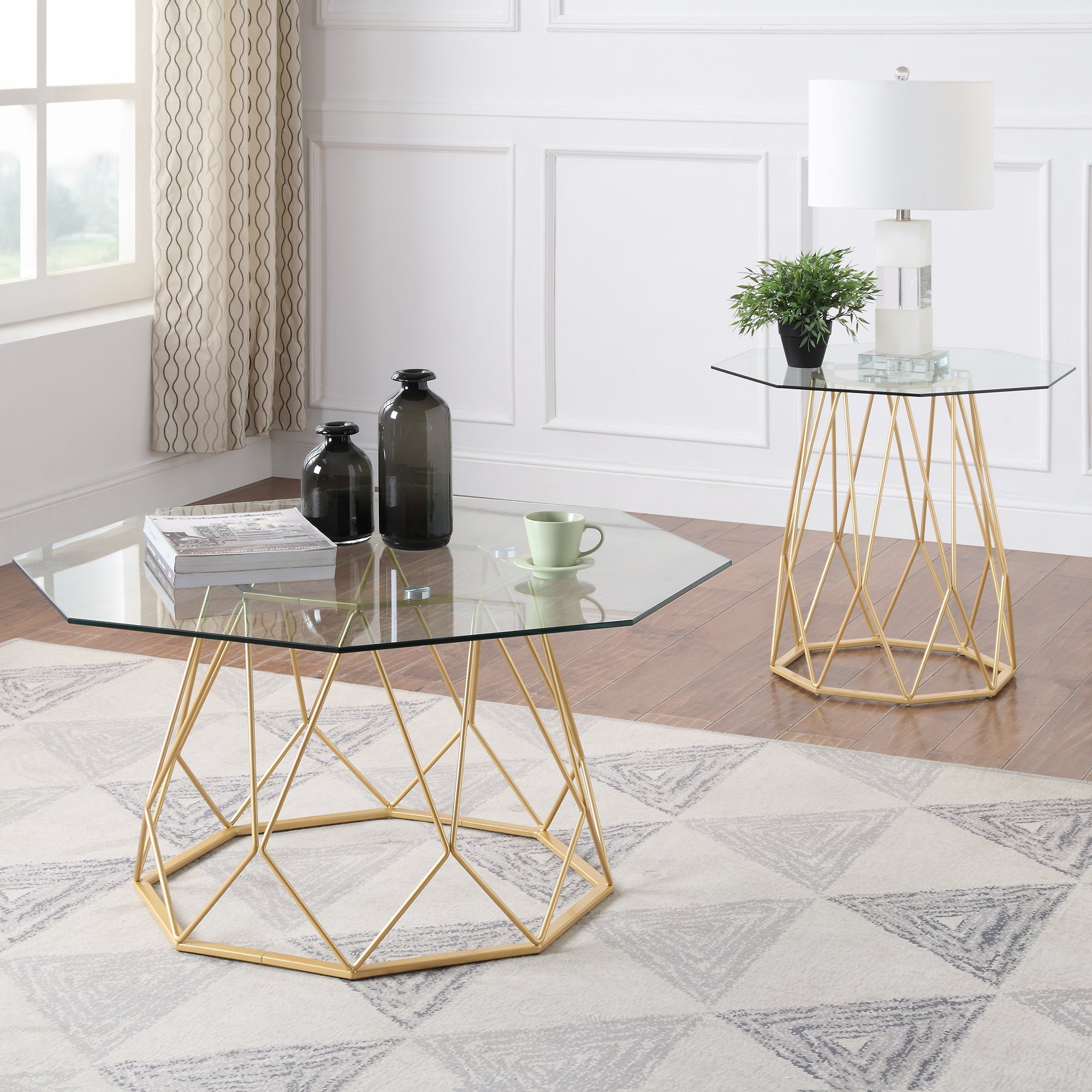 Growder Glass Top End Table in Gold