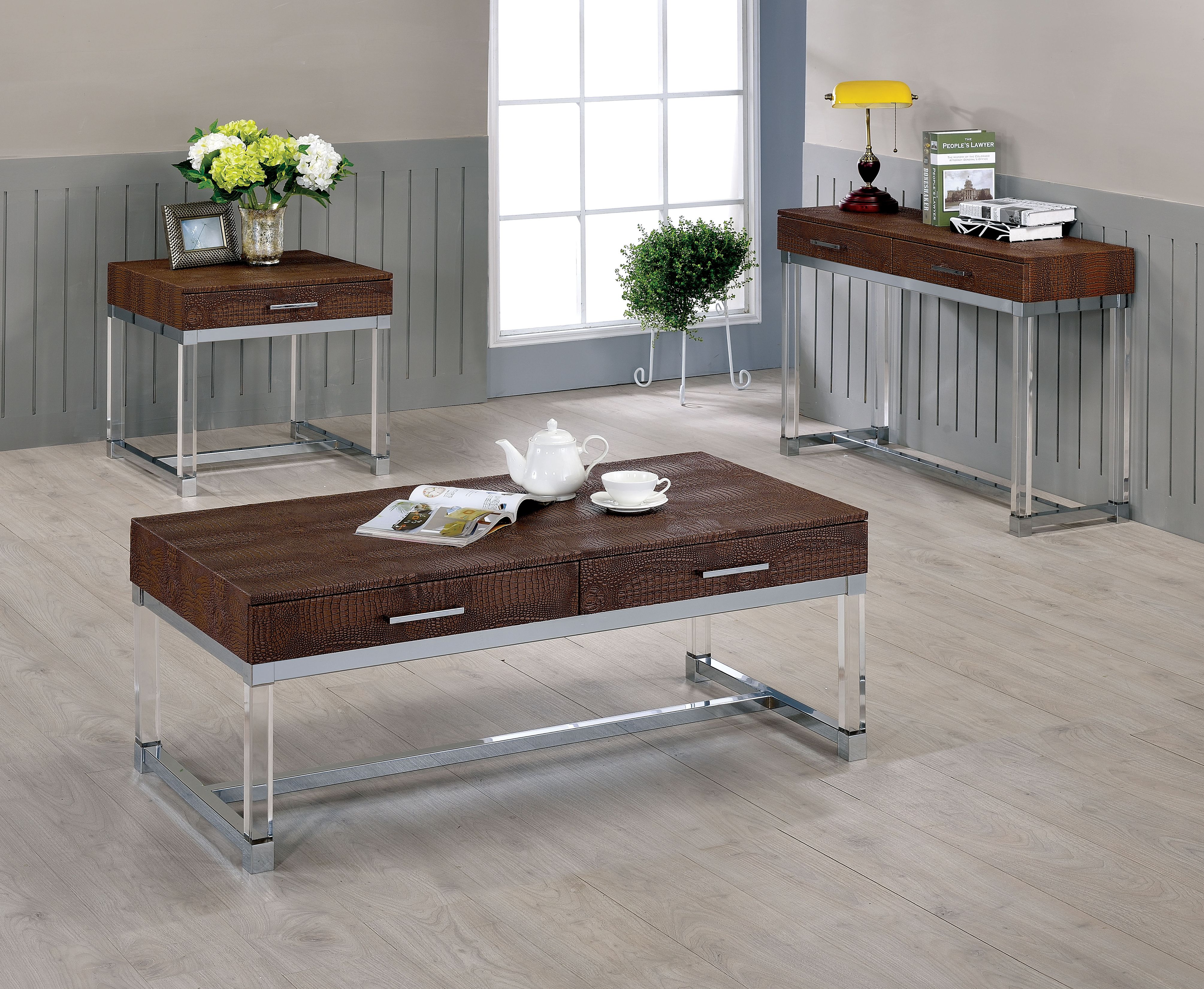 Dundy Contemporary 2-Drawer Coffee Table in Brown