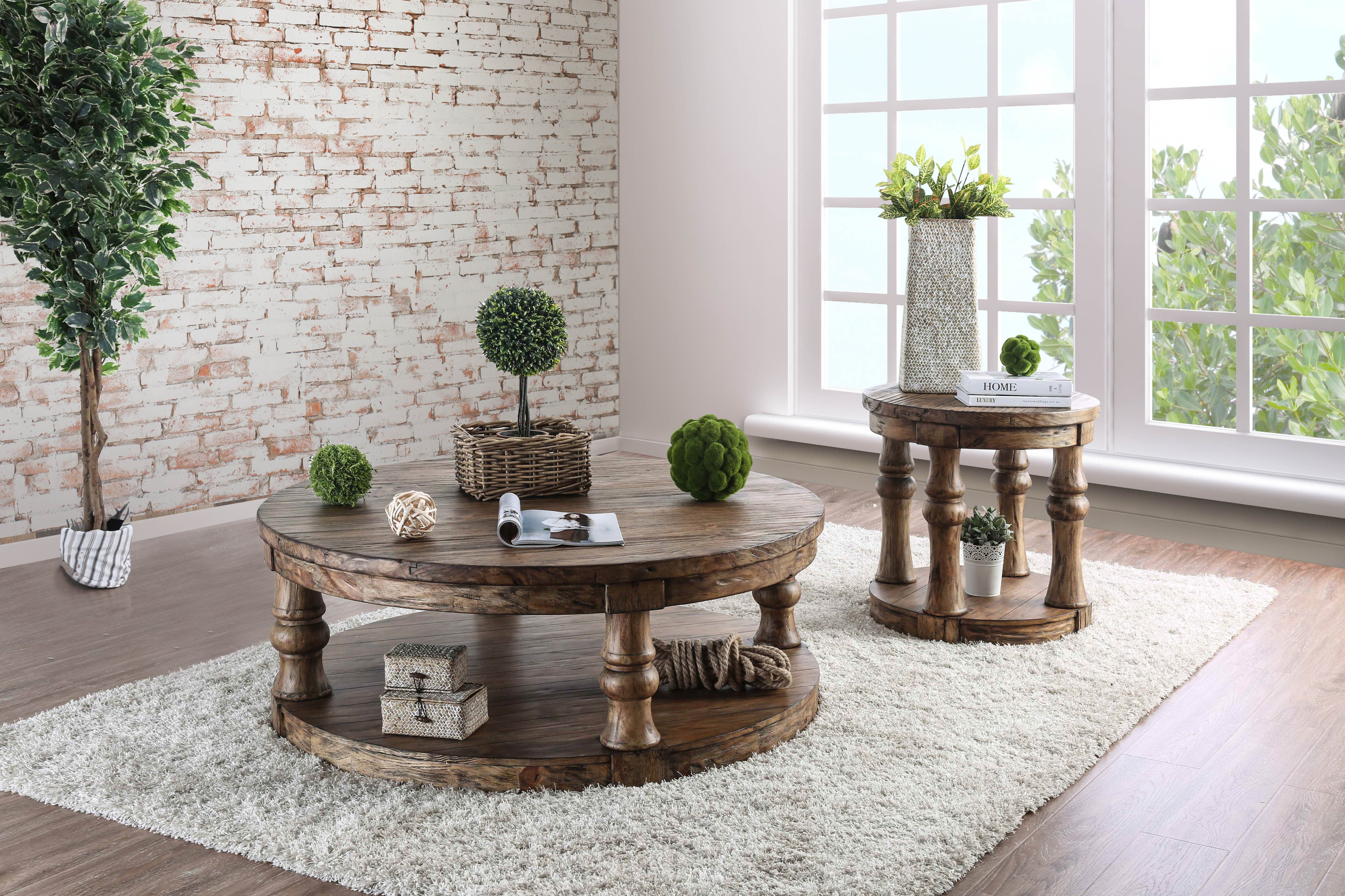 Cintra Rustic Wood Top Coffee Table in Antique Oak