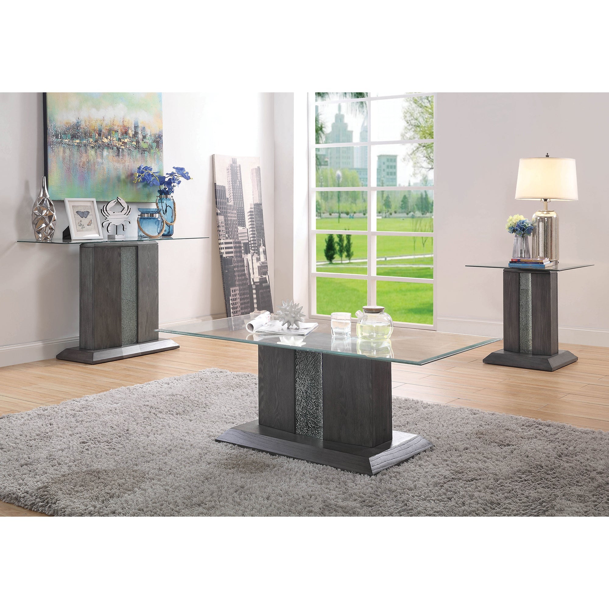 Lillon Contemporary Glass Top End Table
