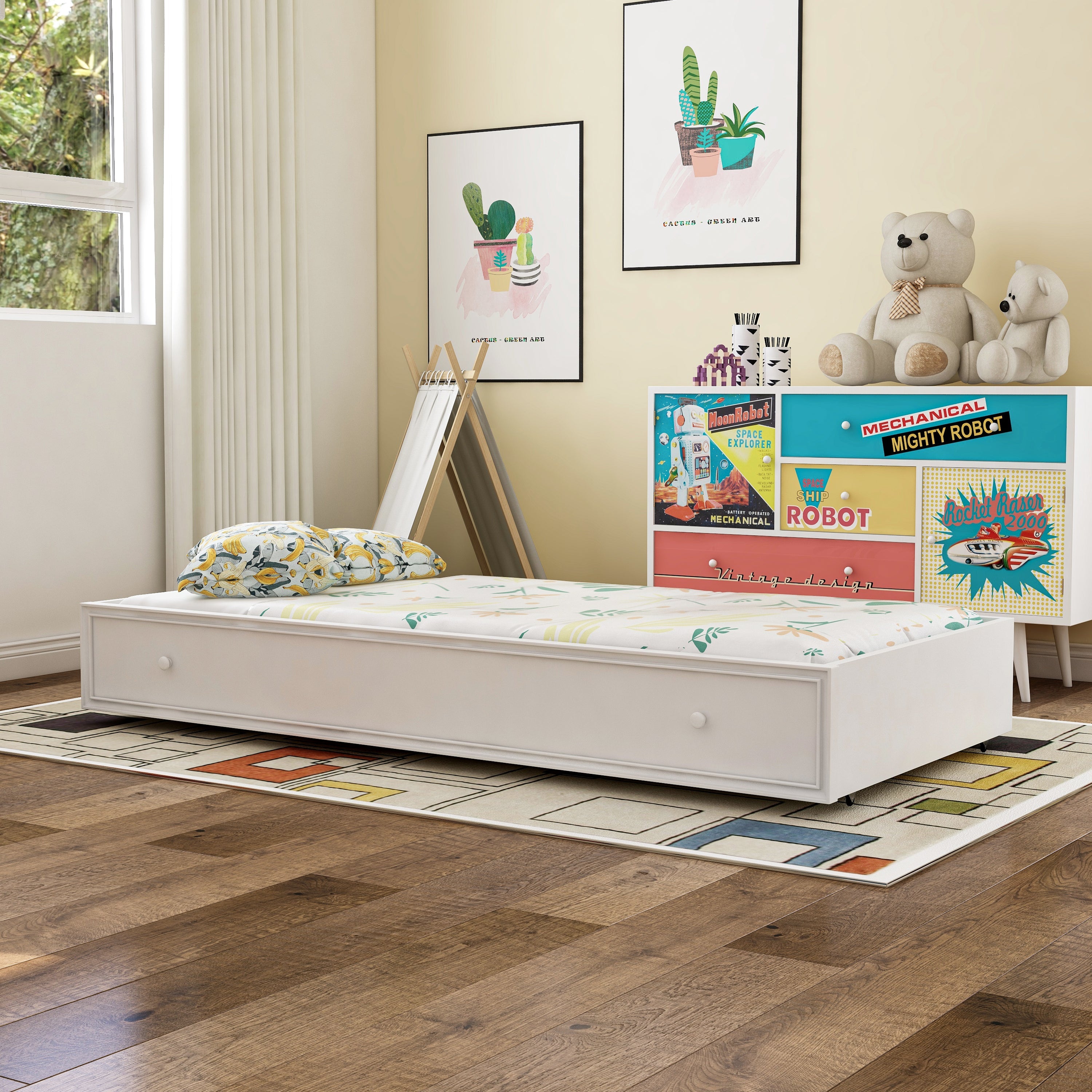 Tori Contemporary Solid Wood Twin Platform Bed in White