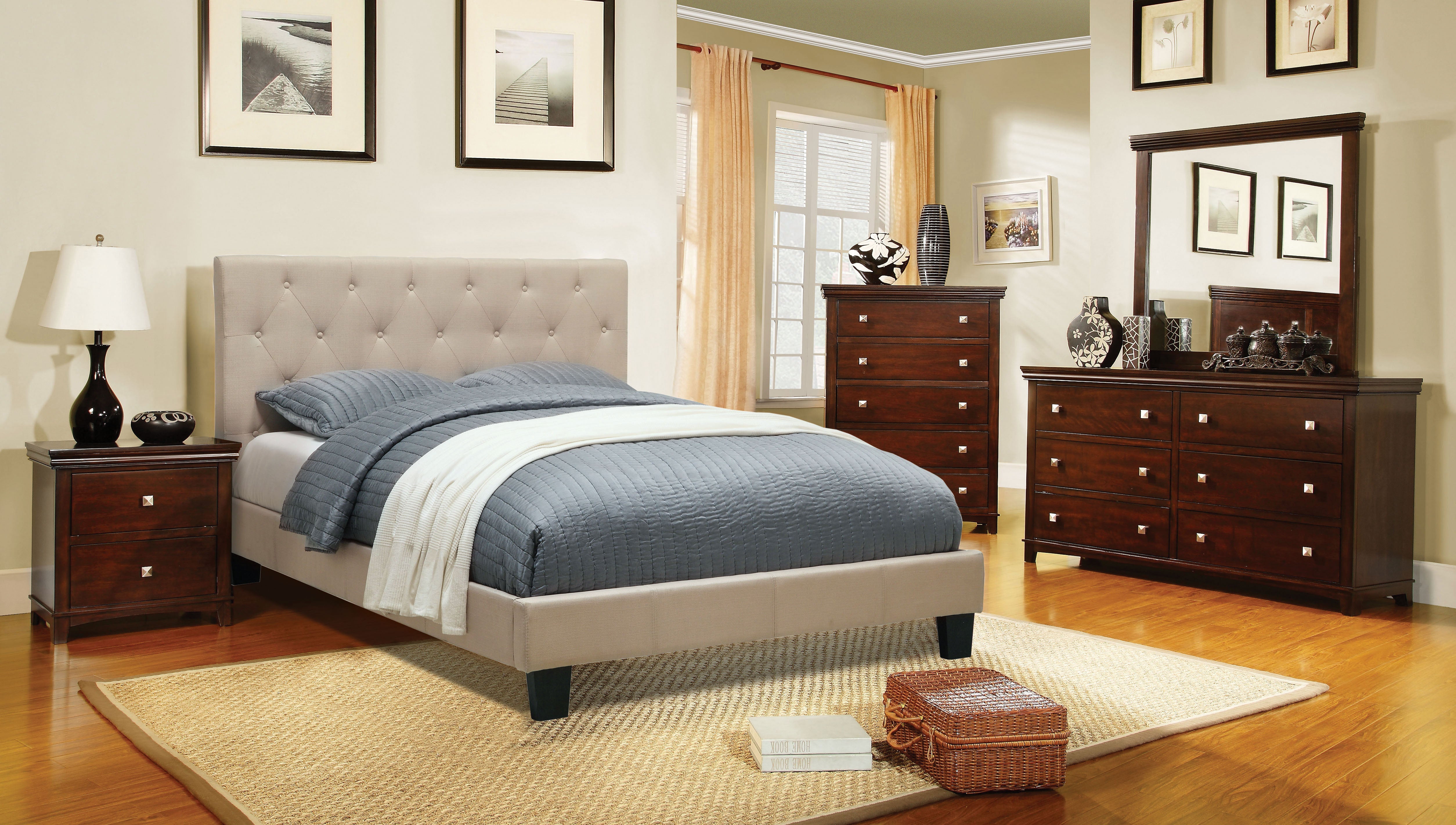 Valdimar Contemporary Fabric Queen Platform Bed in Ivory