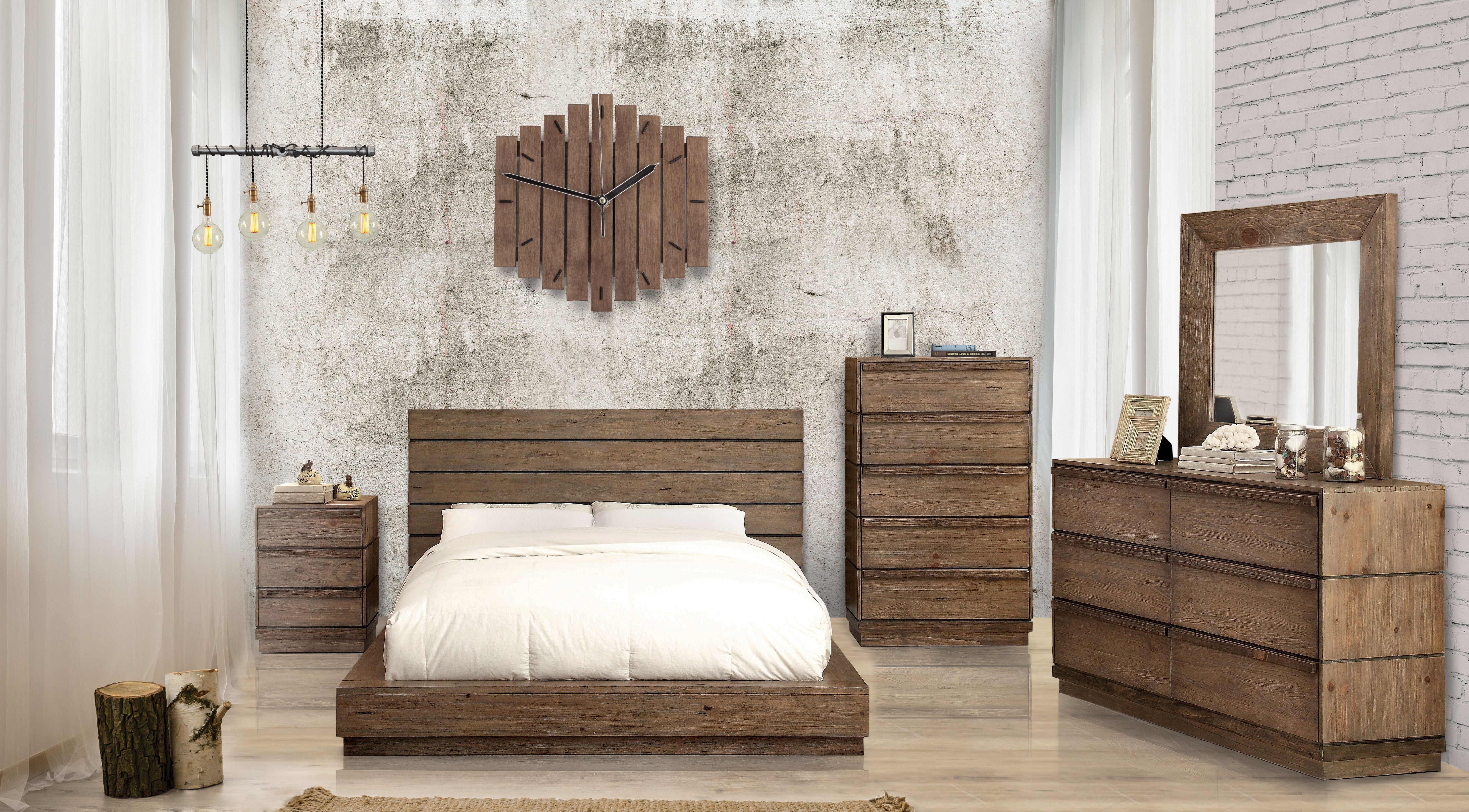 Kassan Rustic Wood Platform Bed in Queen