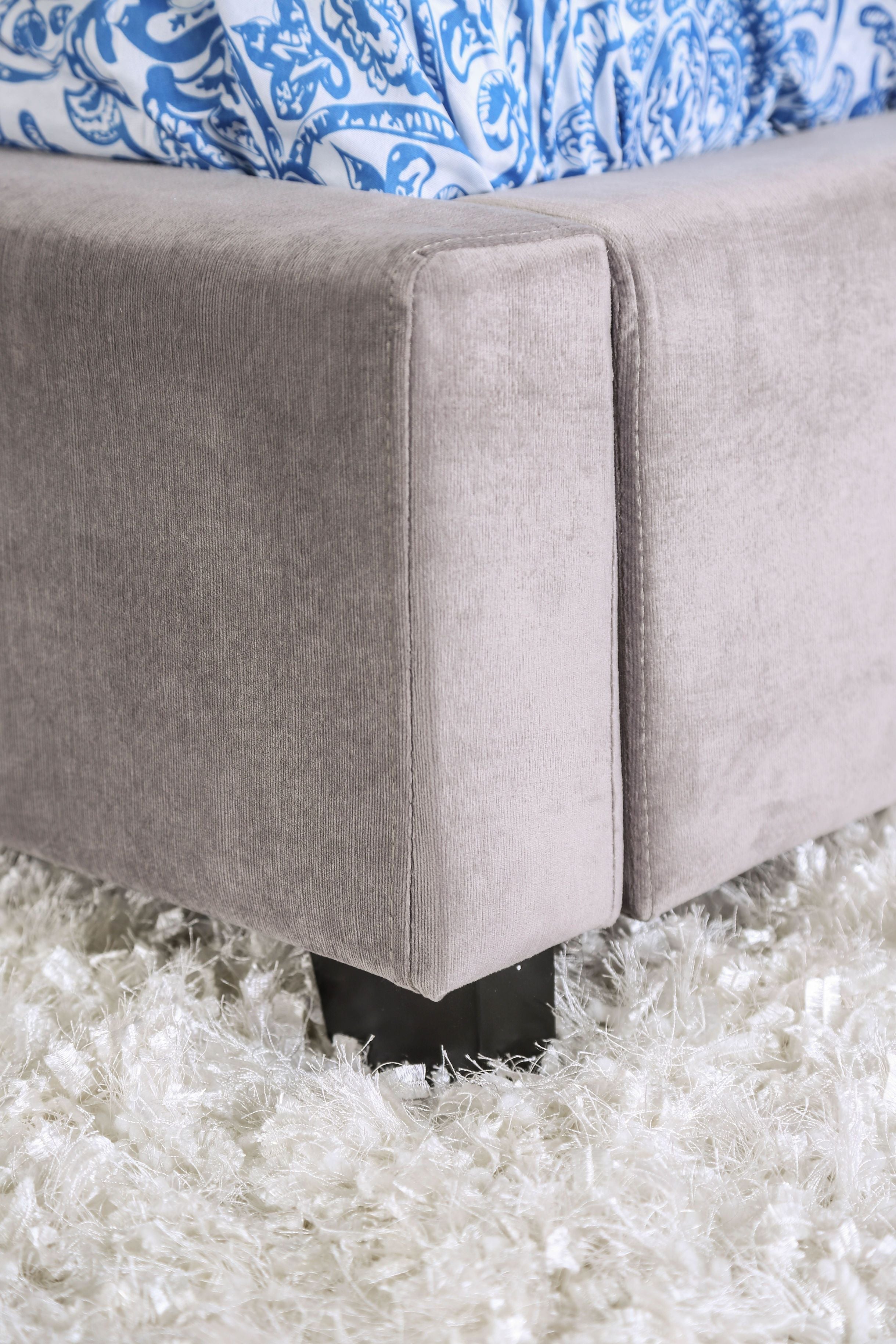 Kerch Transitional California King Wingback Bed in Gray