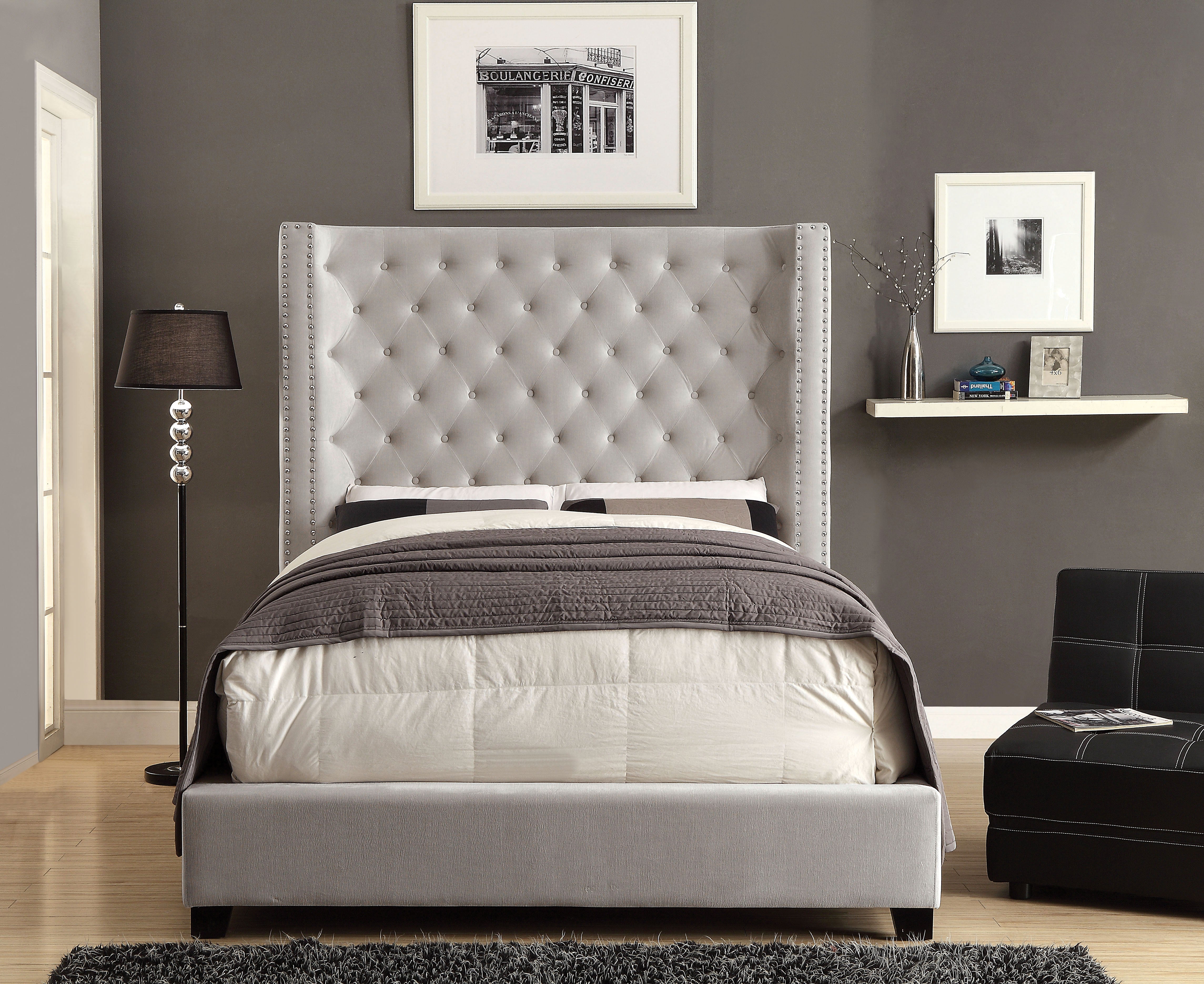 Kerch Transitional Eastern King Wingback Bed in Ivory