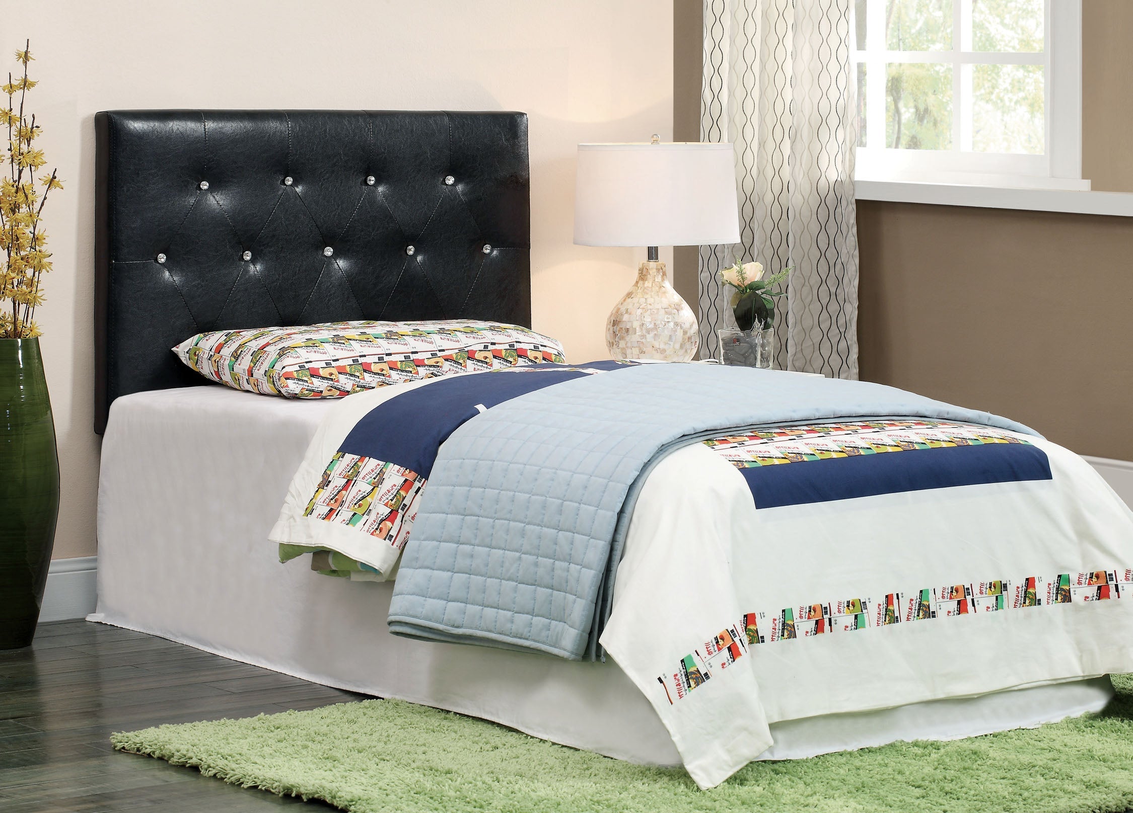 Ervin Contemporary Faux Leather Tufted Headboard in Twin