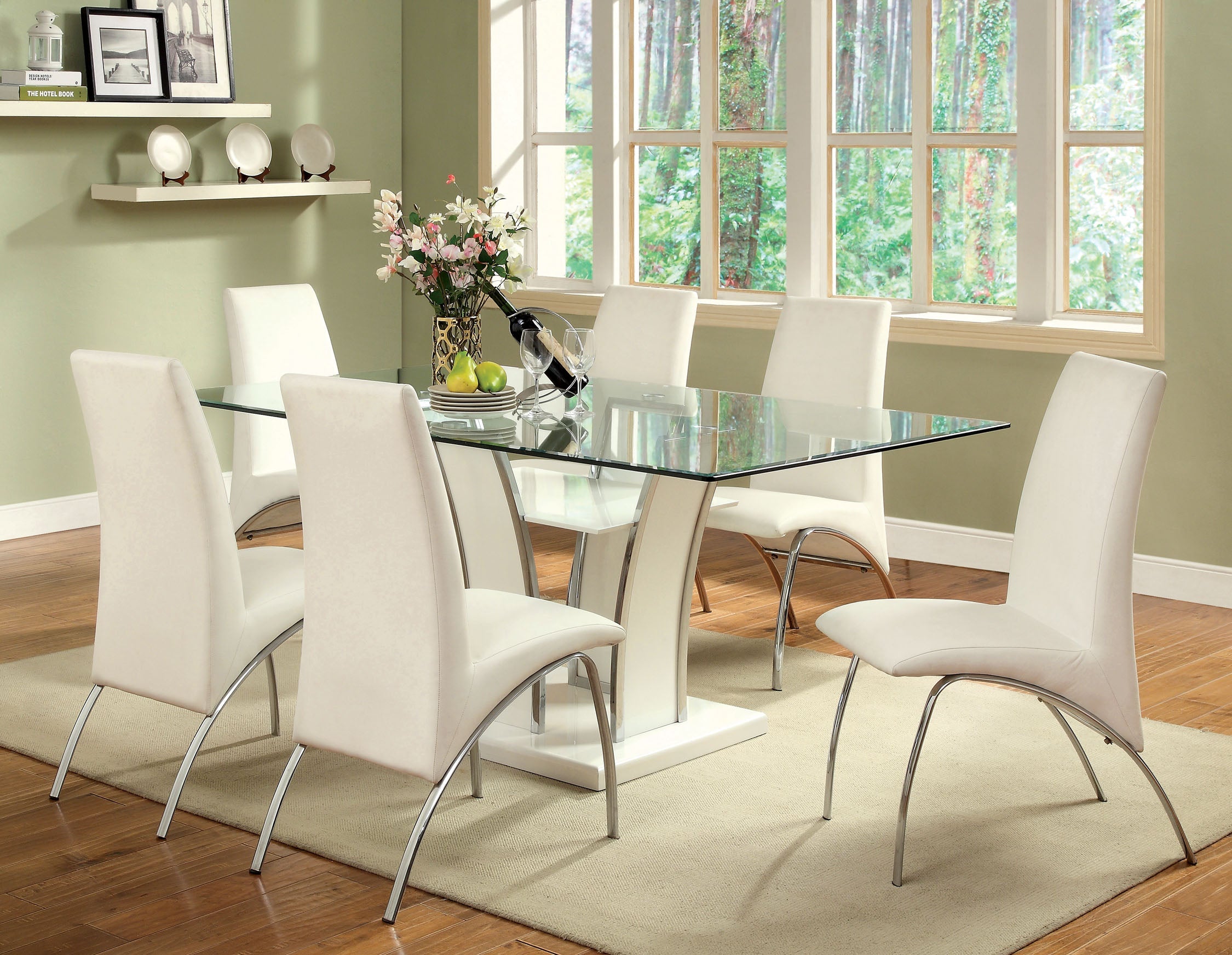 Vaqua Contemporary Glass Top Dining Table in White
