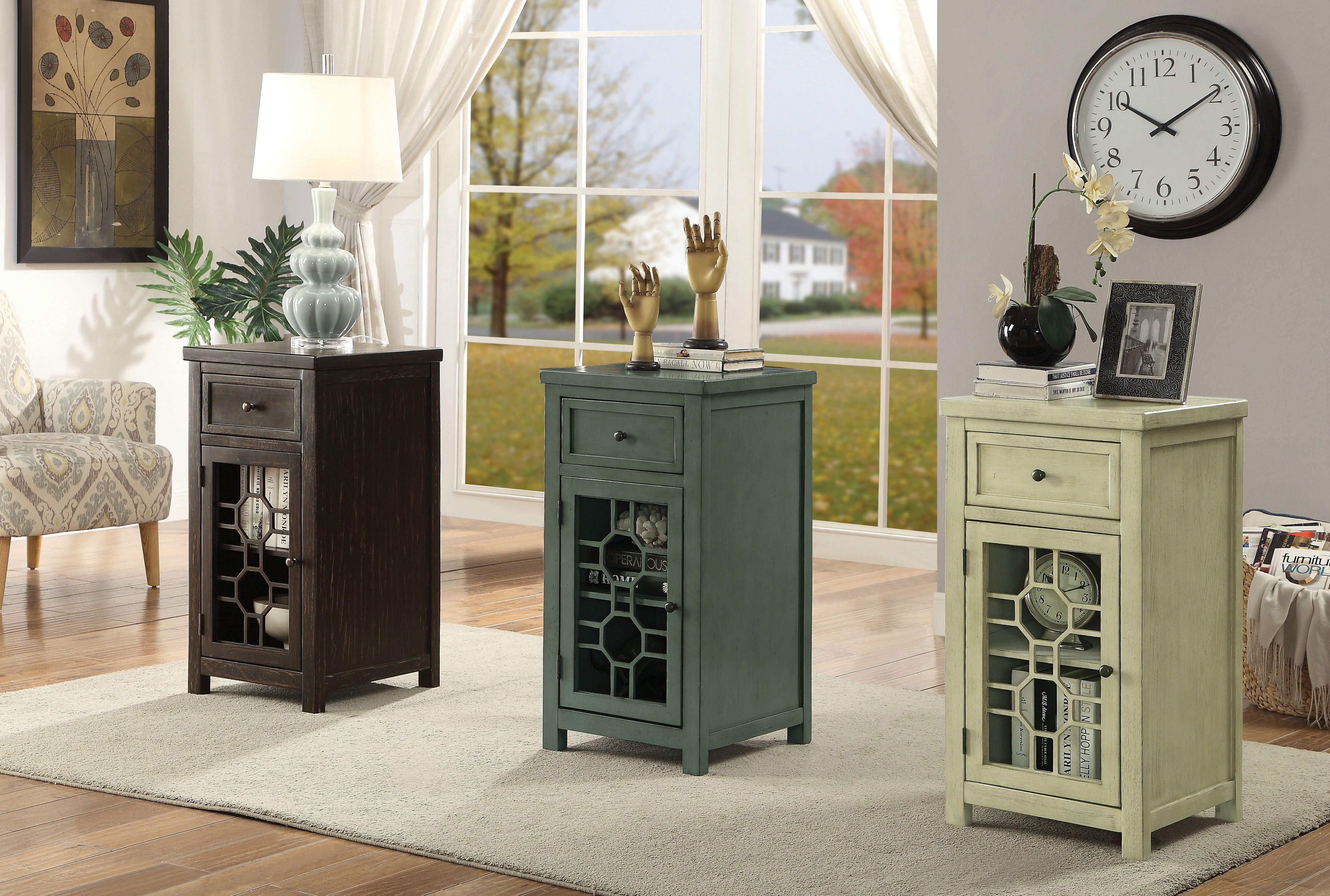Reims Transitional Multi-Storage End Table in Antique Teal