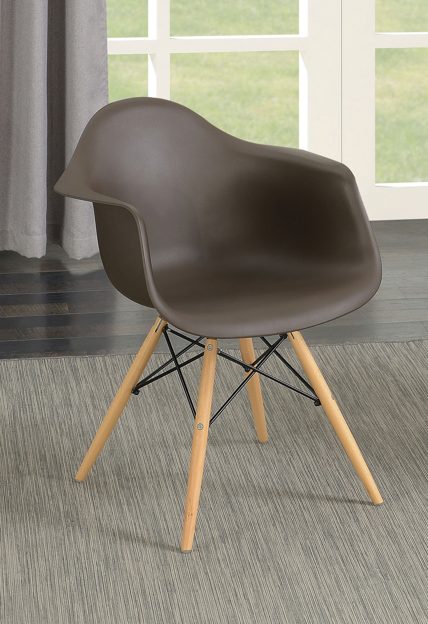 Kylie Mid-Century Modern Curved Accent Chairs in Brown (Set of 2)
