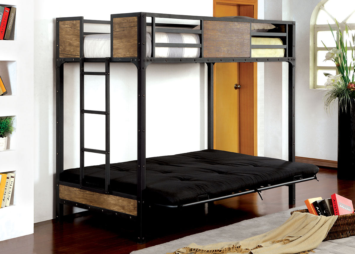 Idella Industrial Metal Loft Bed with Futon Base