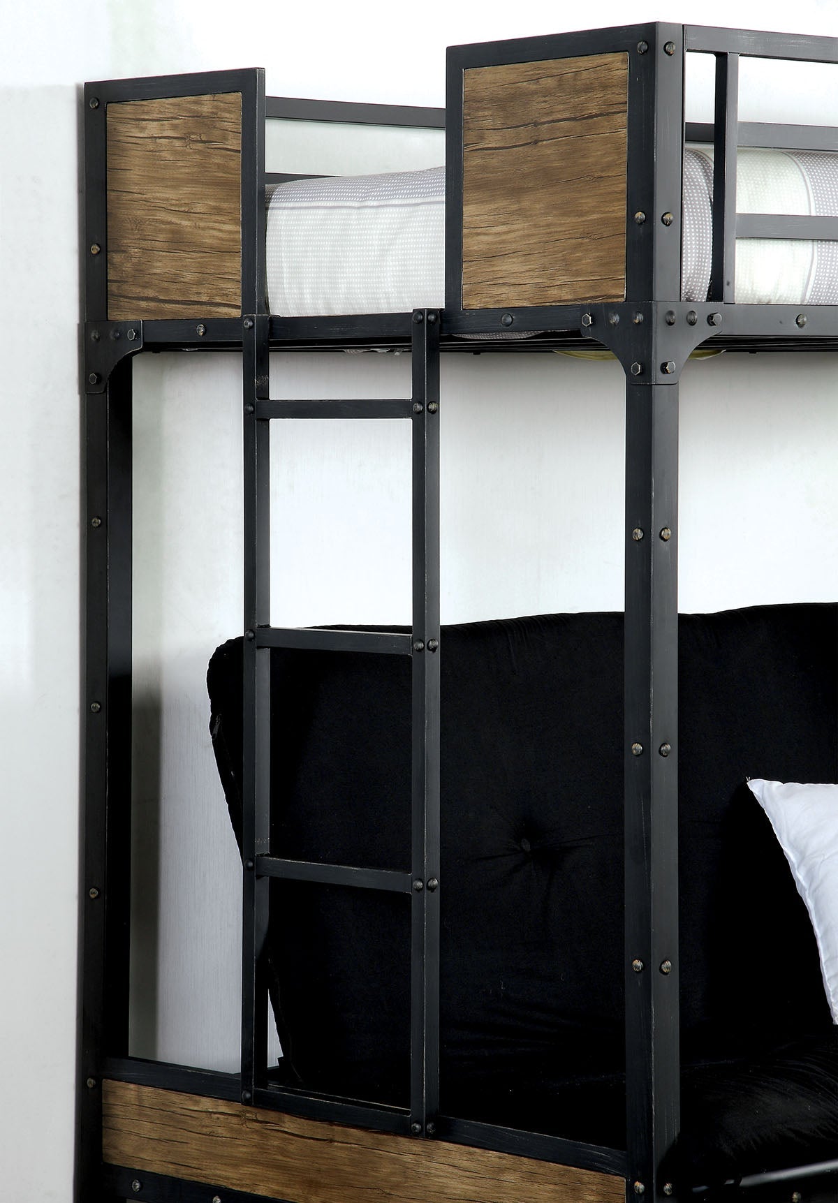 Idella Industrial Metal Loft Bed with Futon Base