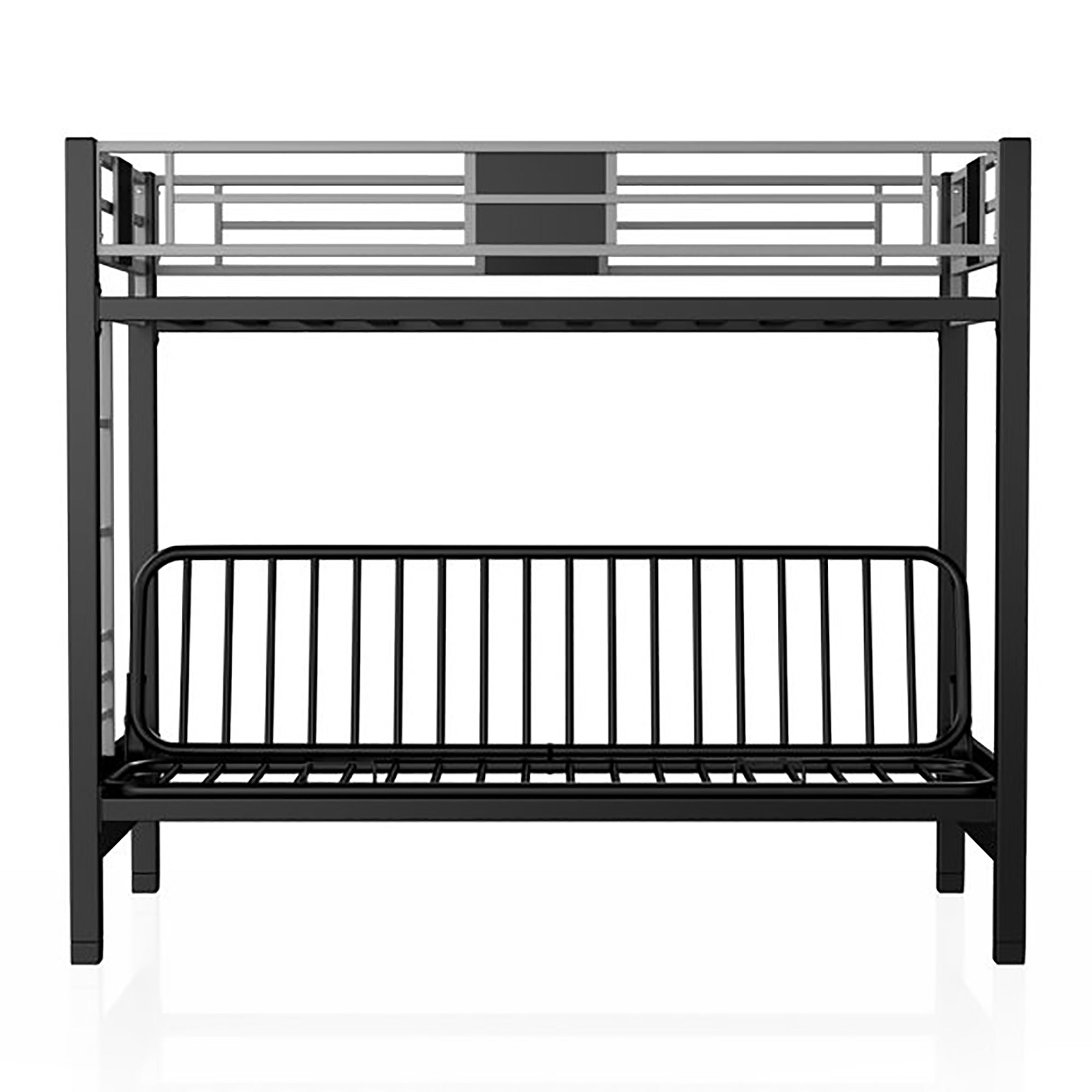 Clifton Contemporary Twin Bunk Bed with Futon Base in Silver and Gun Metal