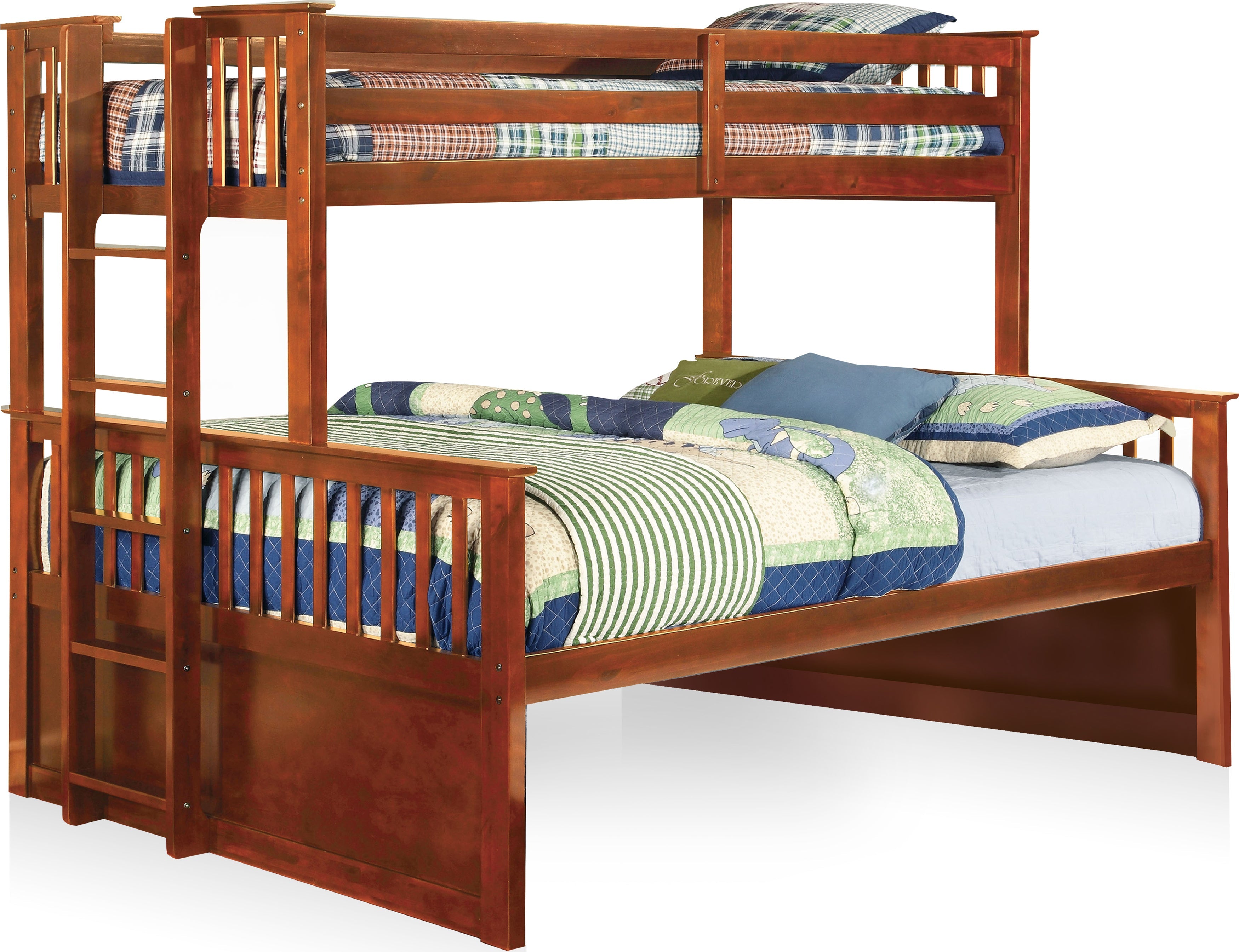 Andris Cottage Solid Wood Twin XL over Queen Bunk Bed in Oak