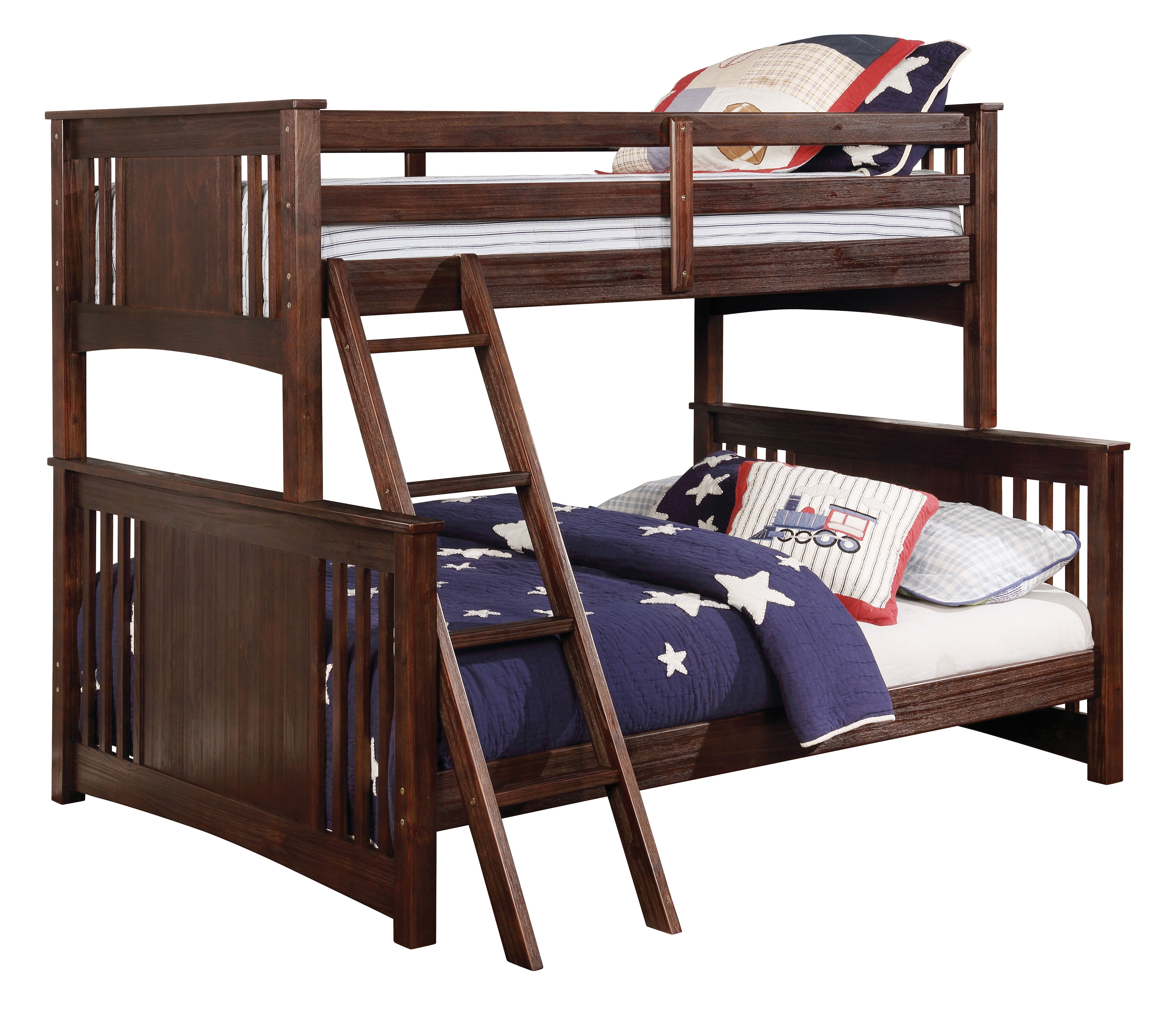 Beyer Cottage Solid Wood Twin over Full Bunk Bed in Dark Walnut
