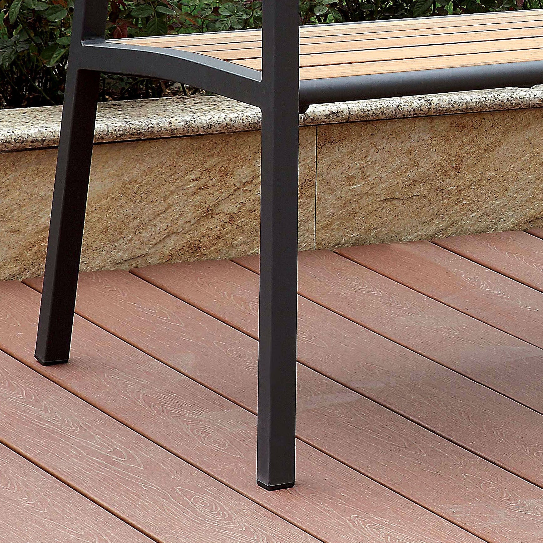 Rhea Transitional Slatted Patio Bench in Oak