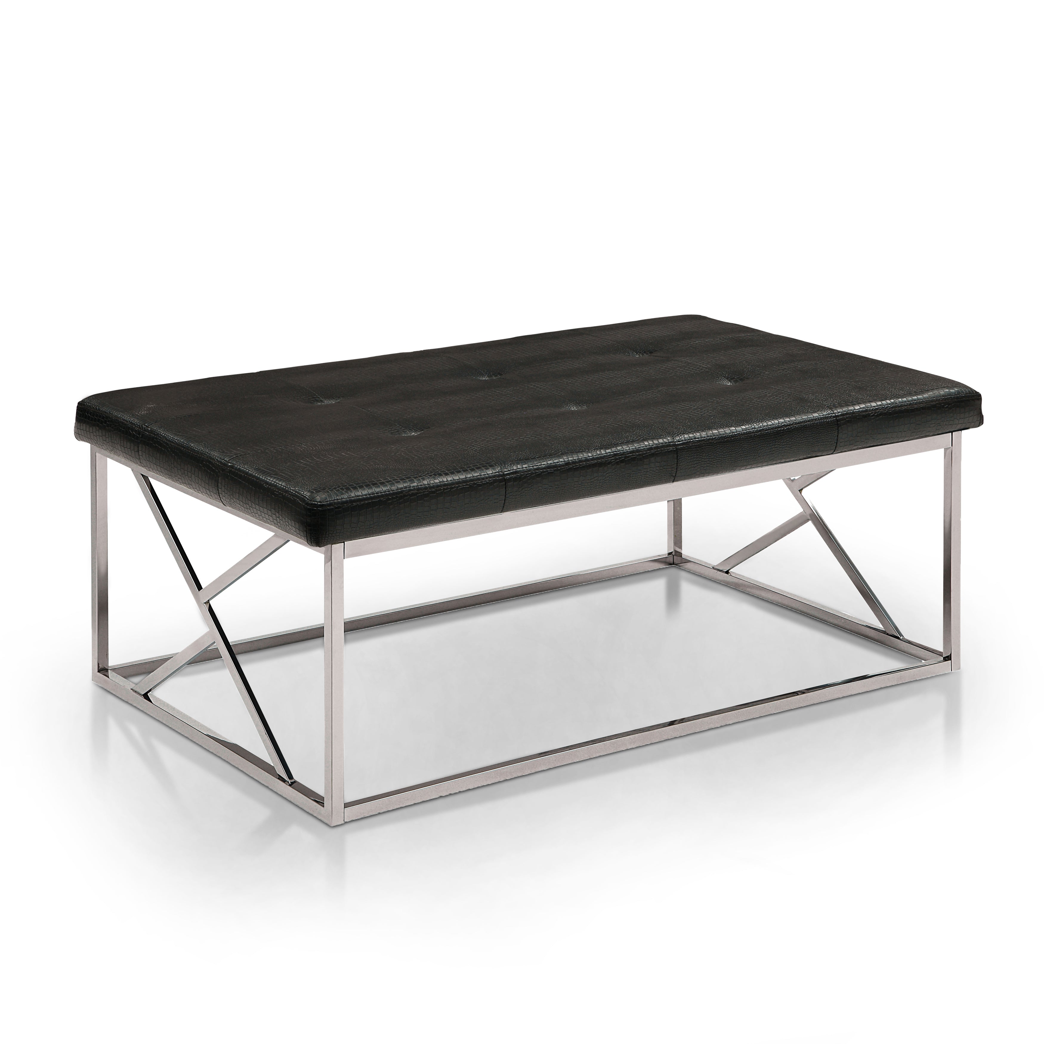 Metz Contemporary Faux Leather Button Tufted Bench