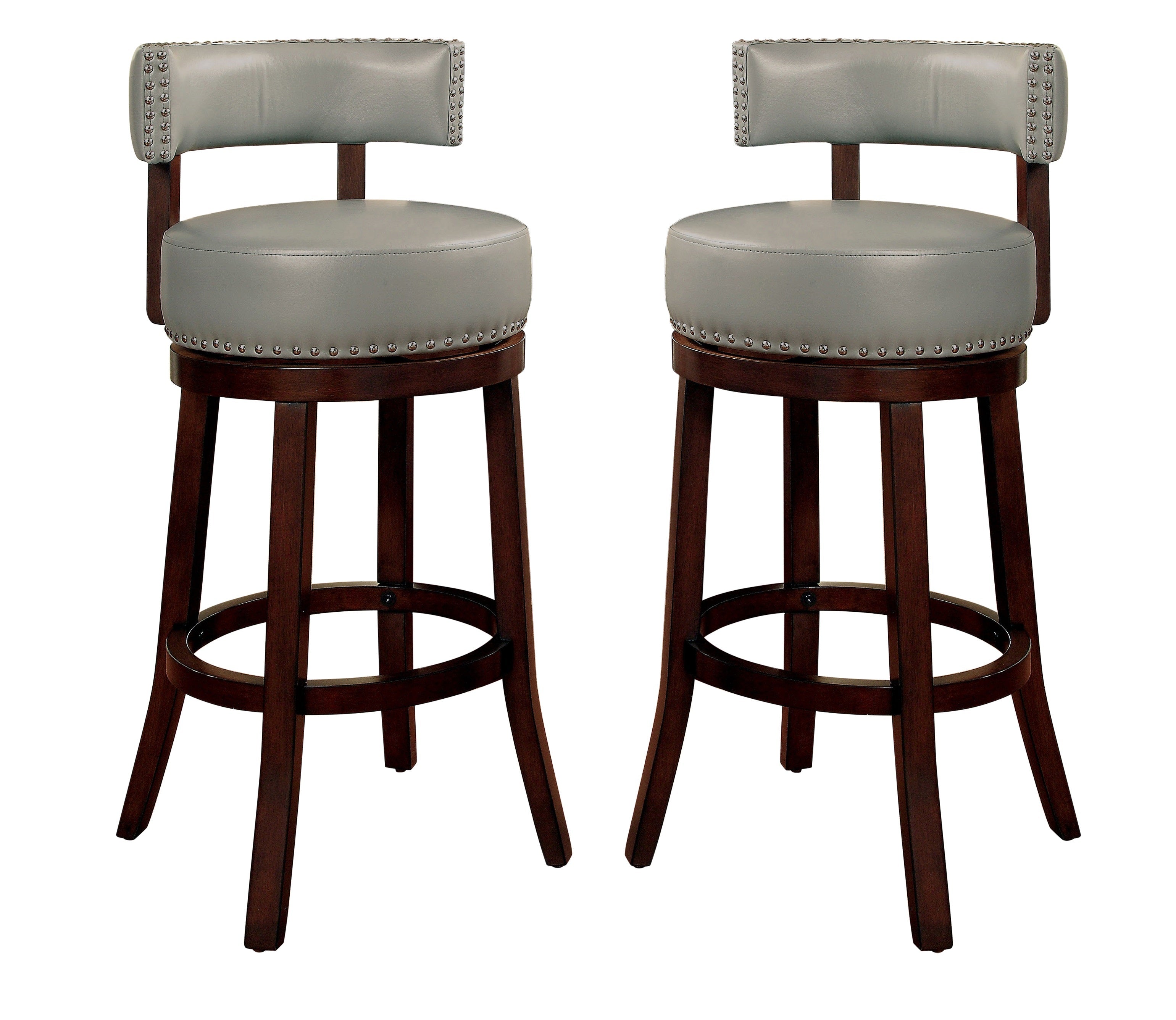 Roos Contemporary Swivel 29-Inch Bar Stools in Gray and Dark Oak (Set of 2)