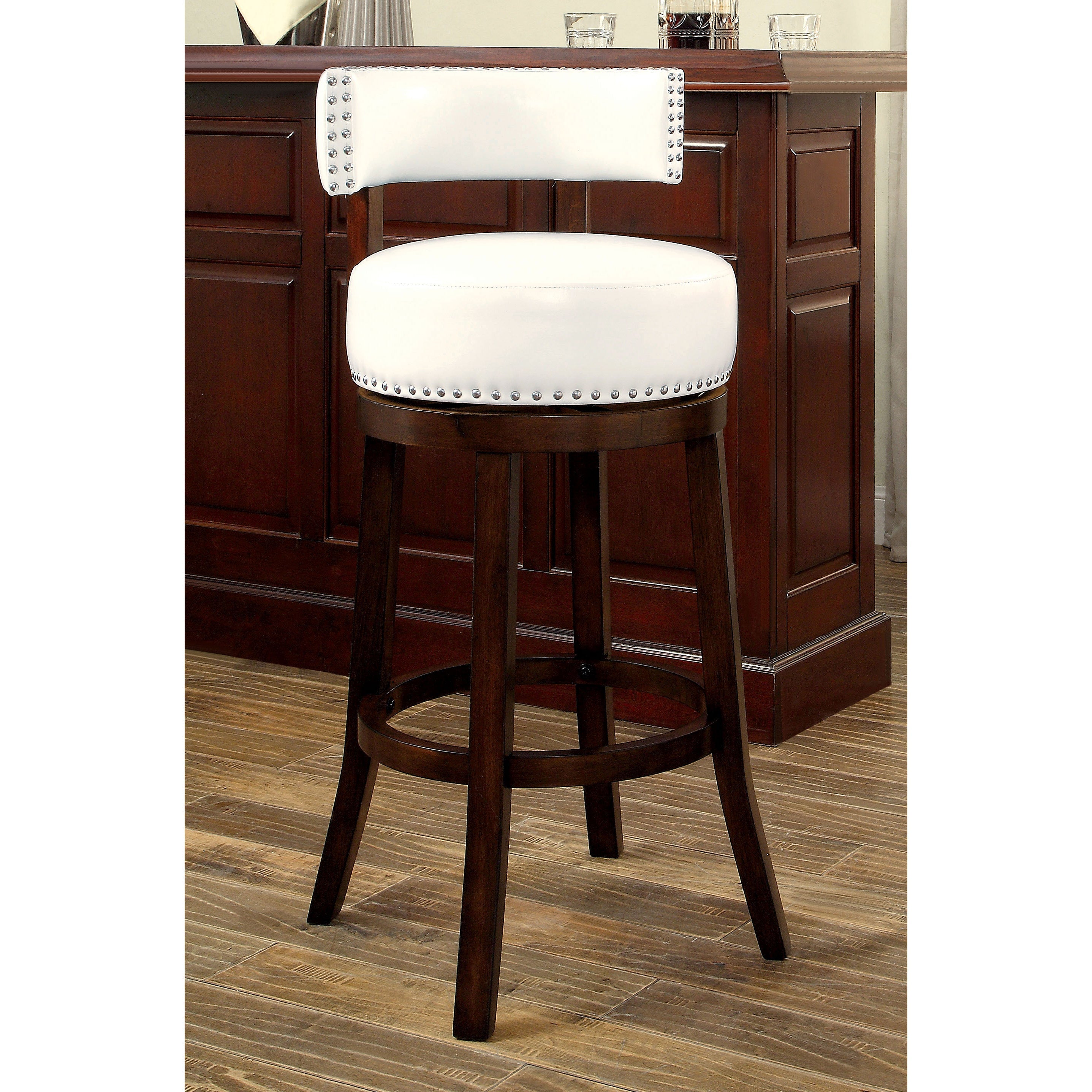 Roos Contemporary Swivel 29-Inch Bar Stools in White and Dark Oak (Set of 2)