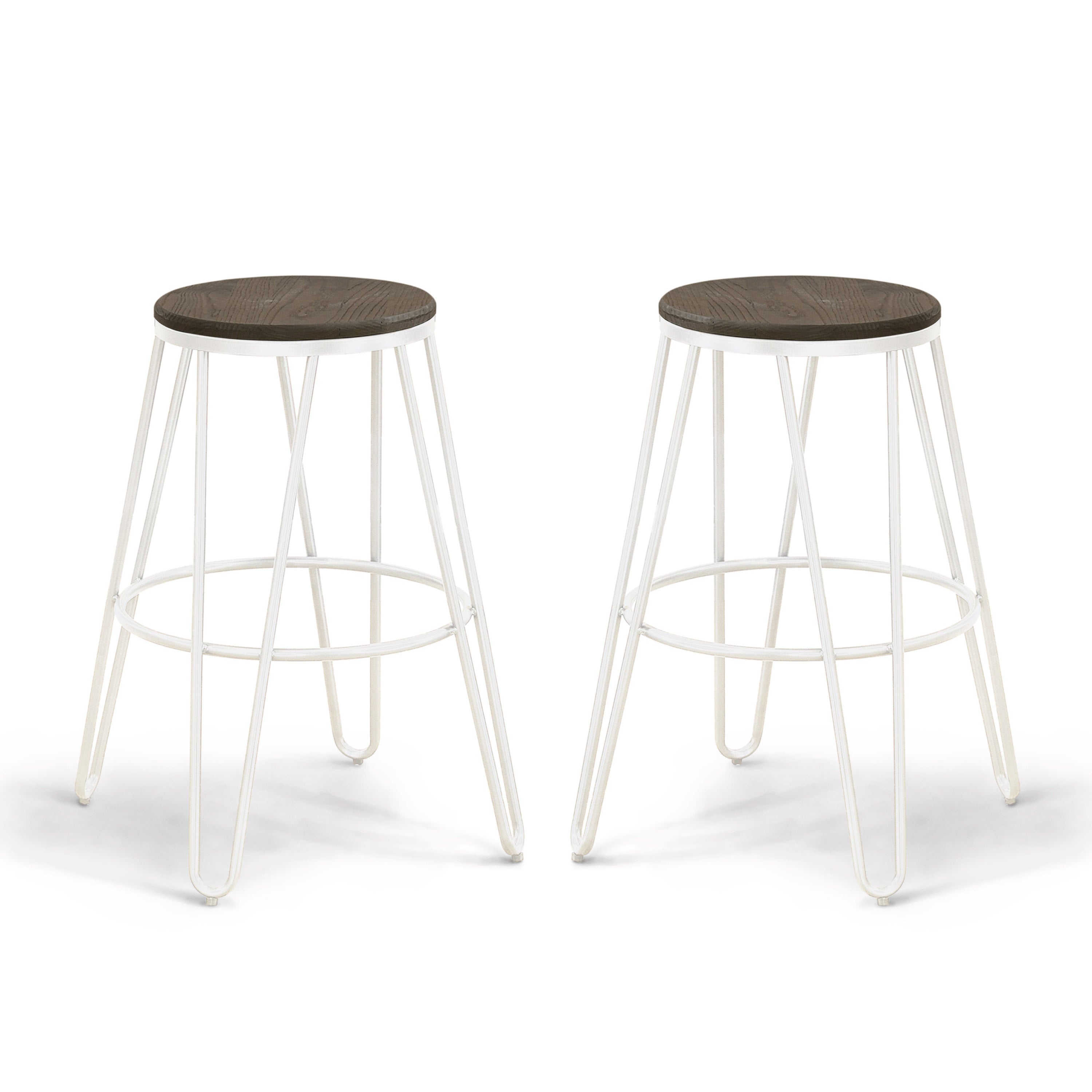 Talton Industrial Metal Frame Bar Stools in White (Set of 2)