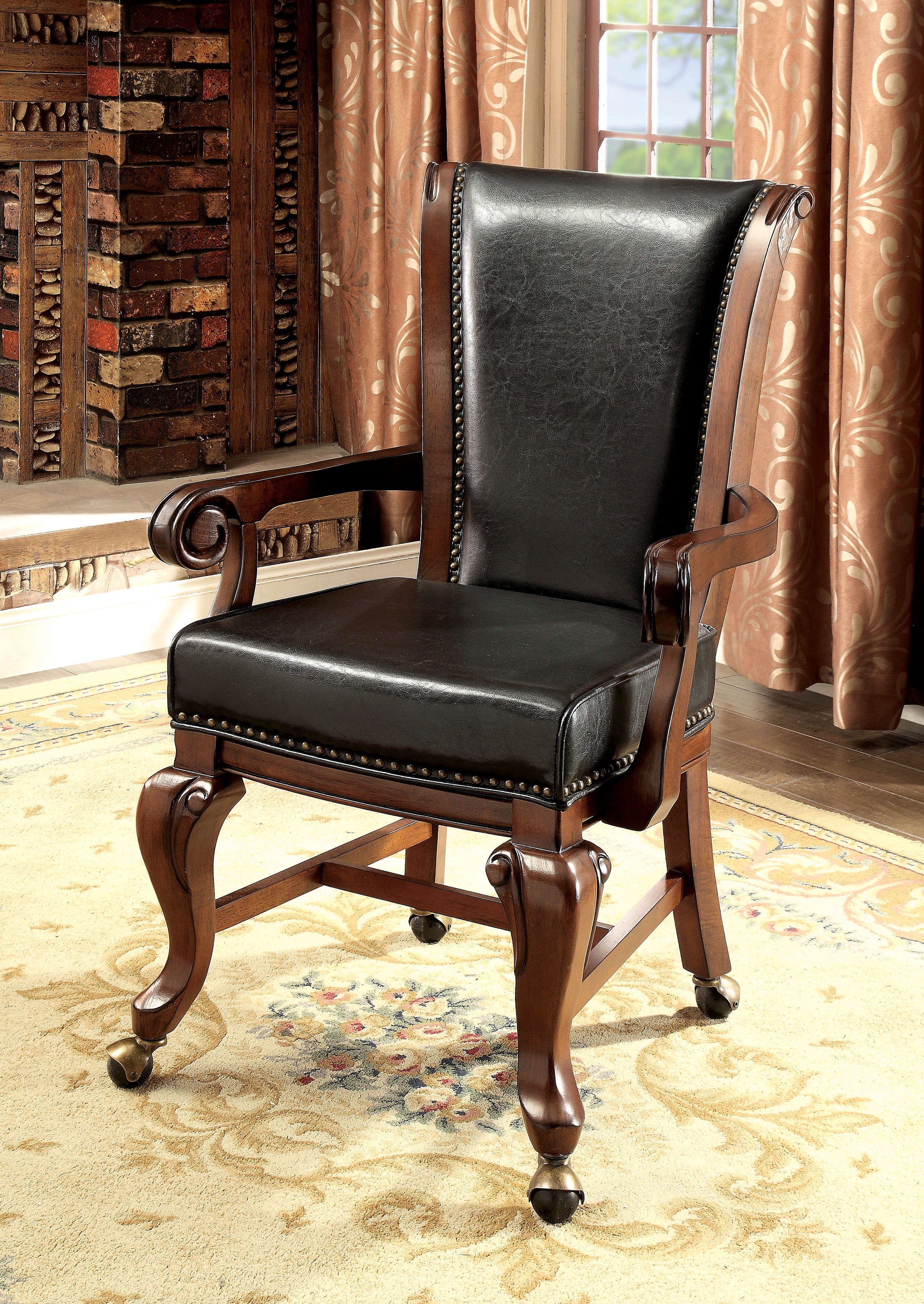 Dyeson Contemporary Faux Leather Padded Arm Chairs in Brown Cherry and Black (Set of 2)