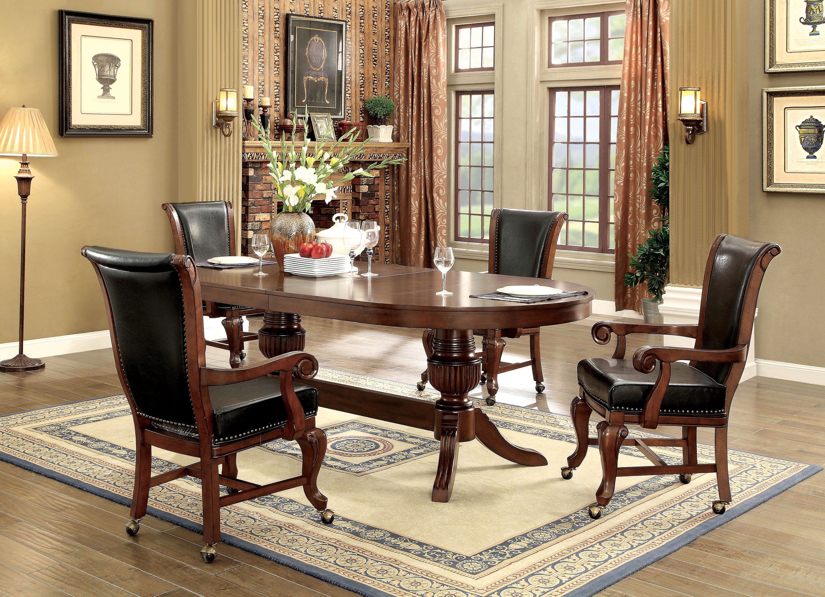 Dyeson Contemporary Faux Leather Padded Arm Chairs in Brown Cherry and Black (Set of 2)