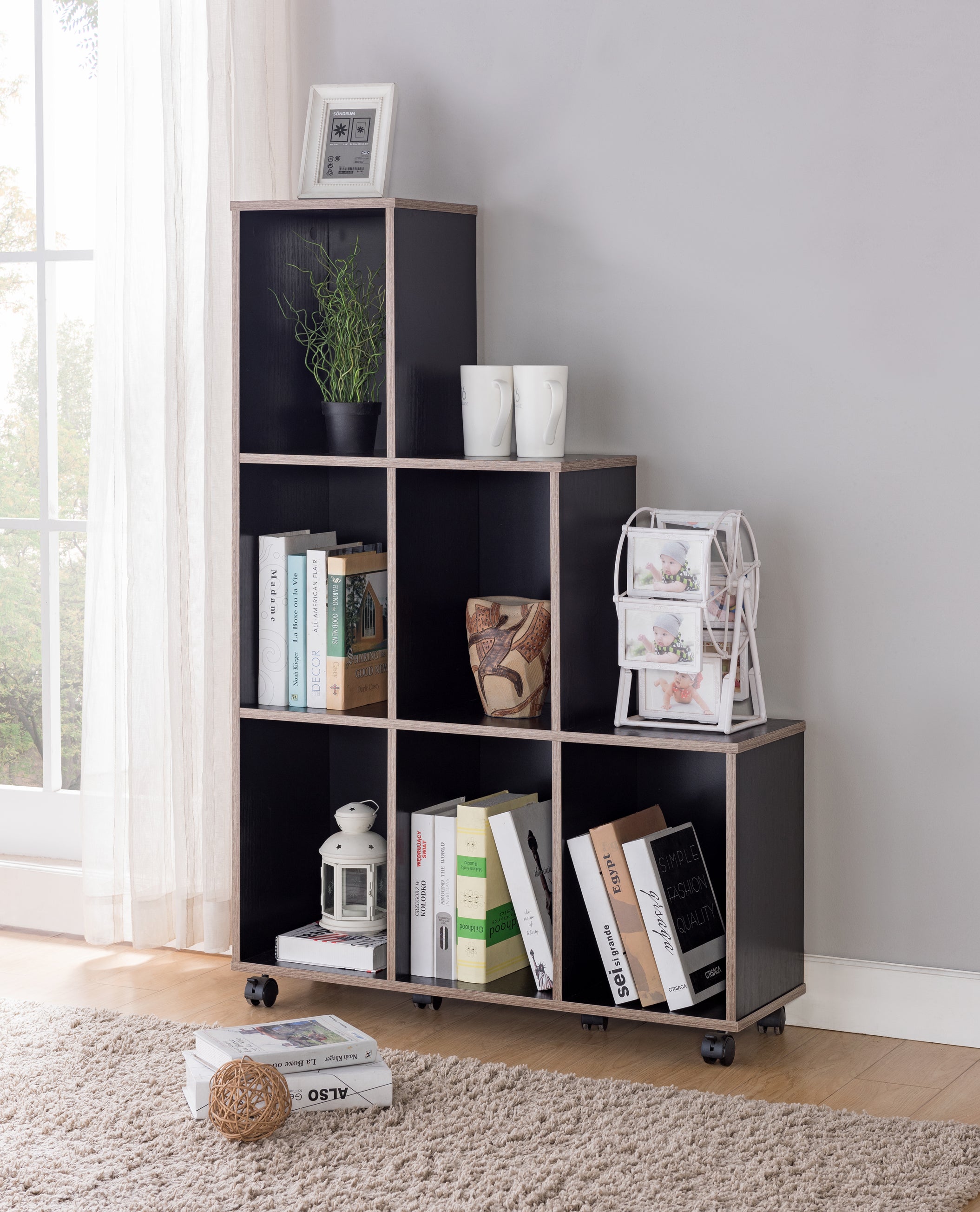 Soren Modern 6-Shelf Display Cabinet in Cappuccino