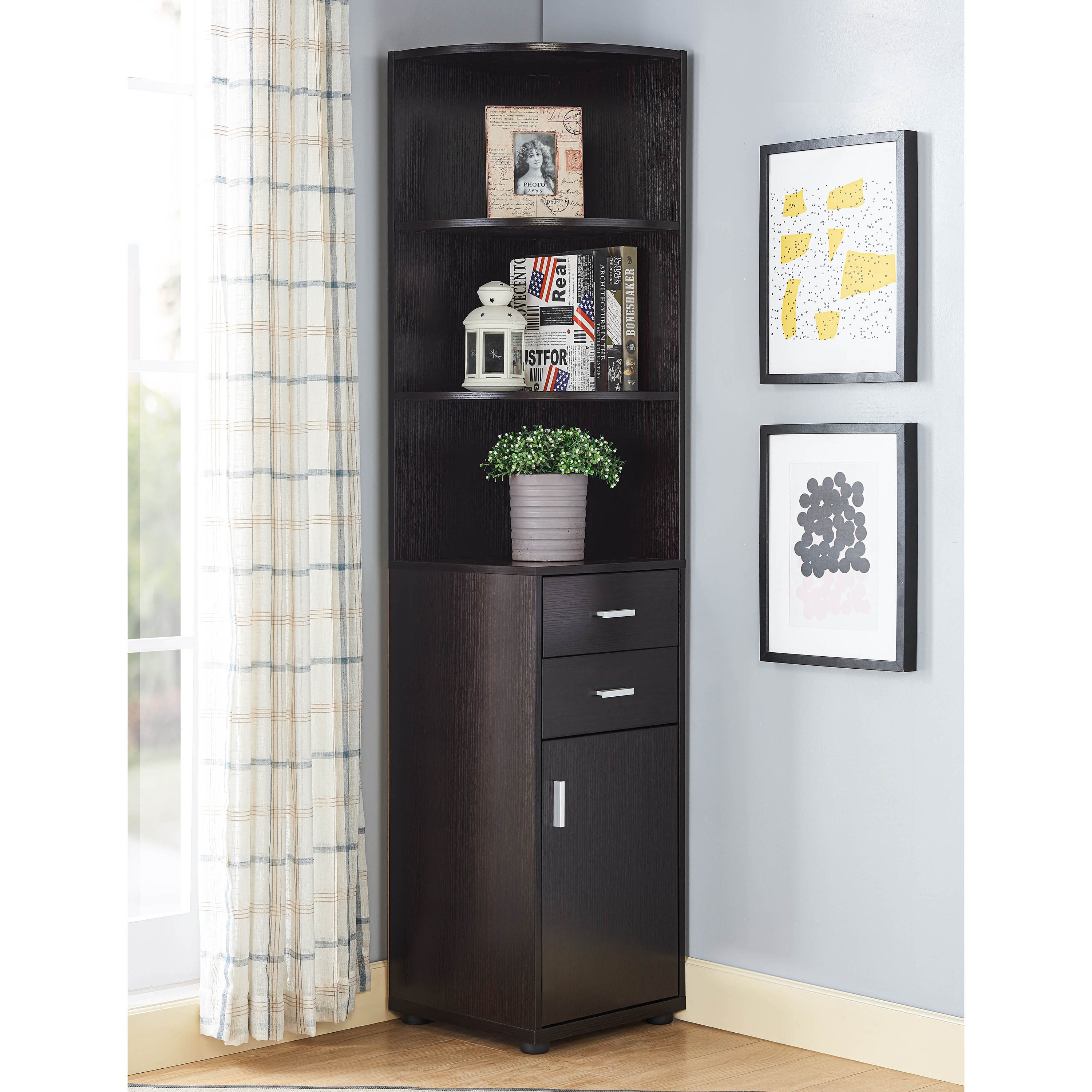 Ingol 3-Shelf Corner Bookcase in Cappuccino