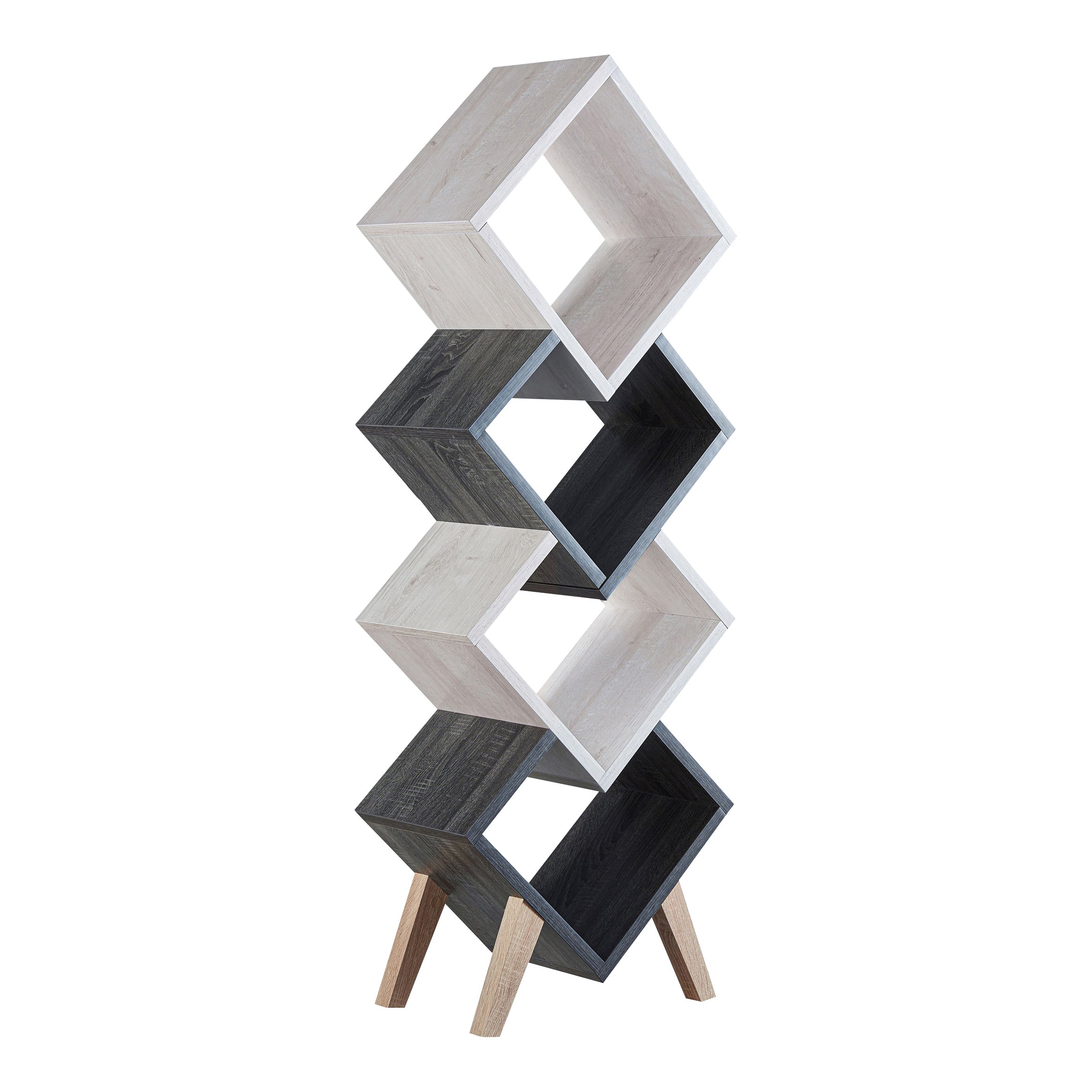 Yarmow 4-Shelf Bookcase in White Oak and Distressed Gray