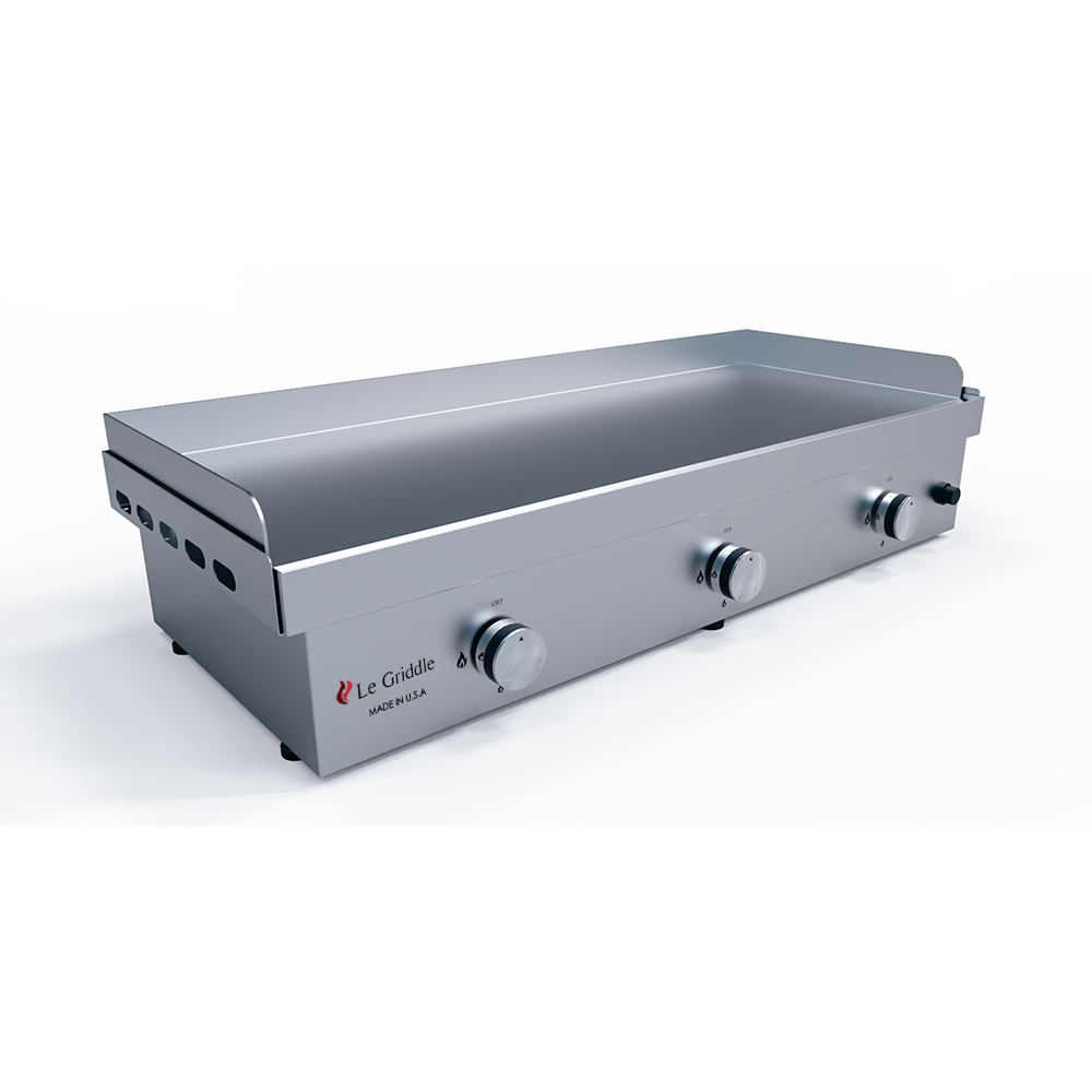 Le Griddle The Big Texan 41” Freestanding Gas Griddle with Cart, 3 Burners, Dual Plate Surface & Fold-Down Side Shelves