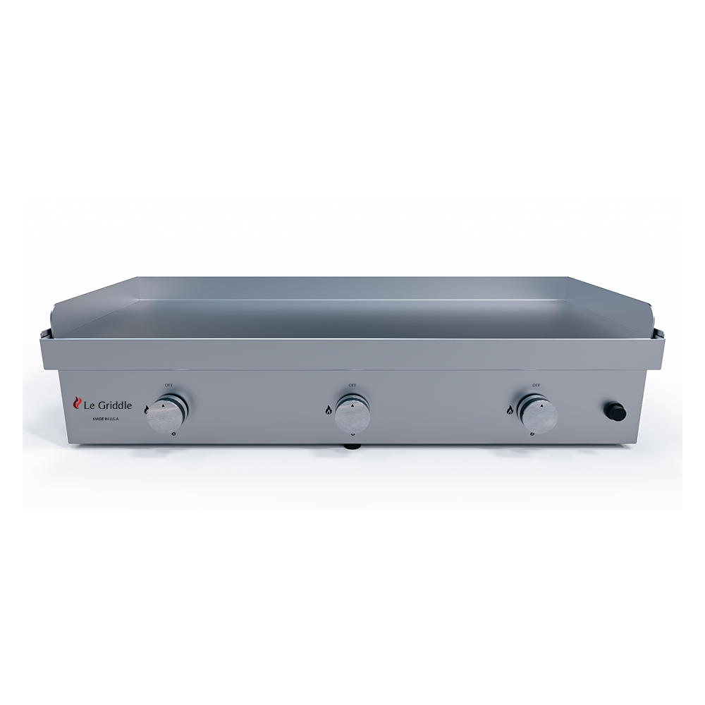 Le Griddle The Big Texan 41” Freestanding Gas Griddle with Cart, 3 Burners, Dual Plate Surface & Fold-Down Side Shelves