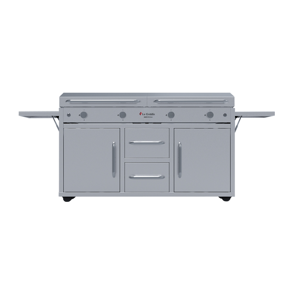Le Griddle The Grand Texan 4 Burner Freestanding Gas Griddle with Cart, Dual Plate Surface & Fold-Down Side Shelves