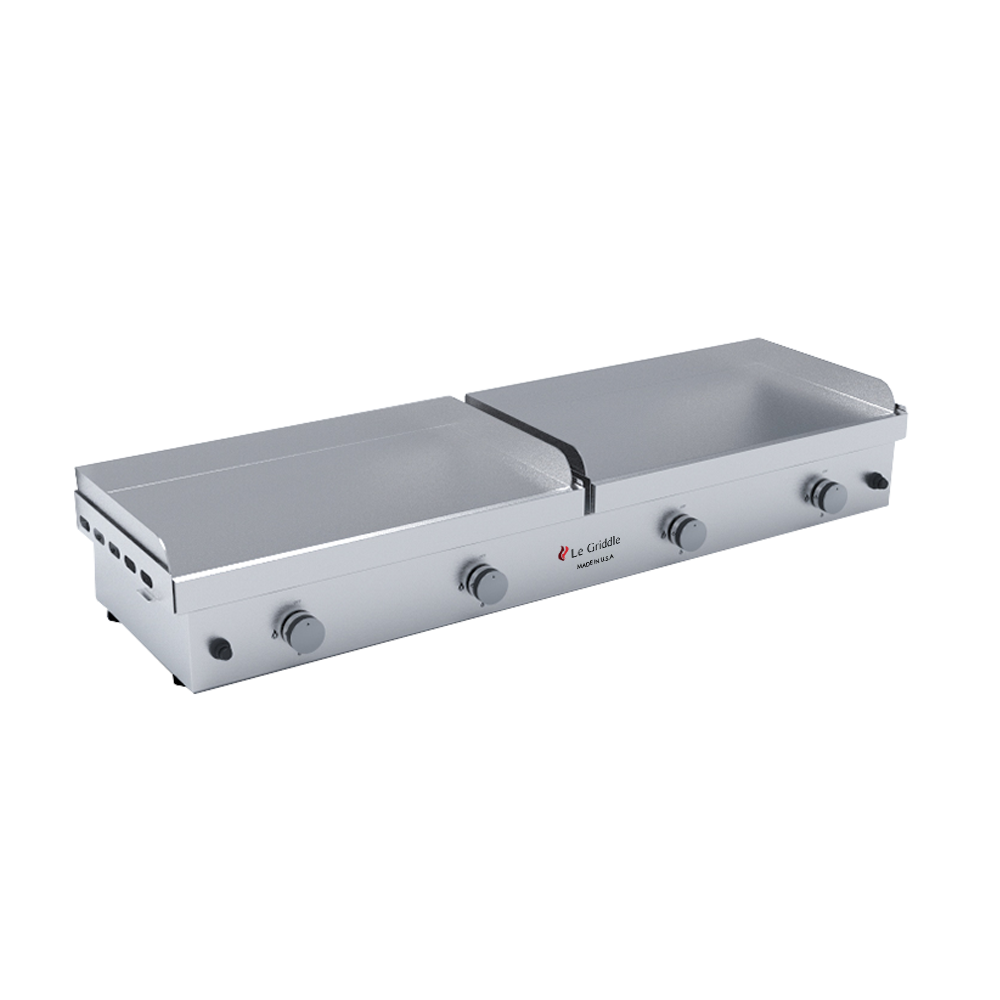 Le Griddle The Grand Texan 4 Burner Freestanding Gas Griddle with Cart, Dual Plate Surface & Fold-Down Side Shelves