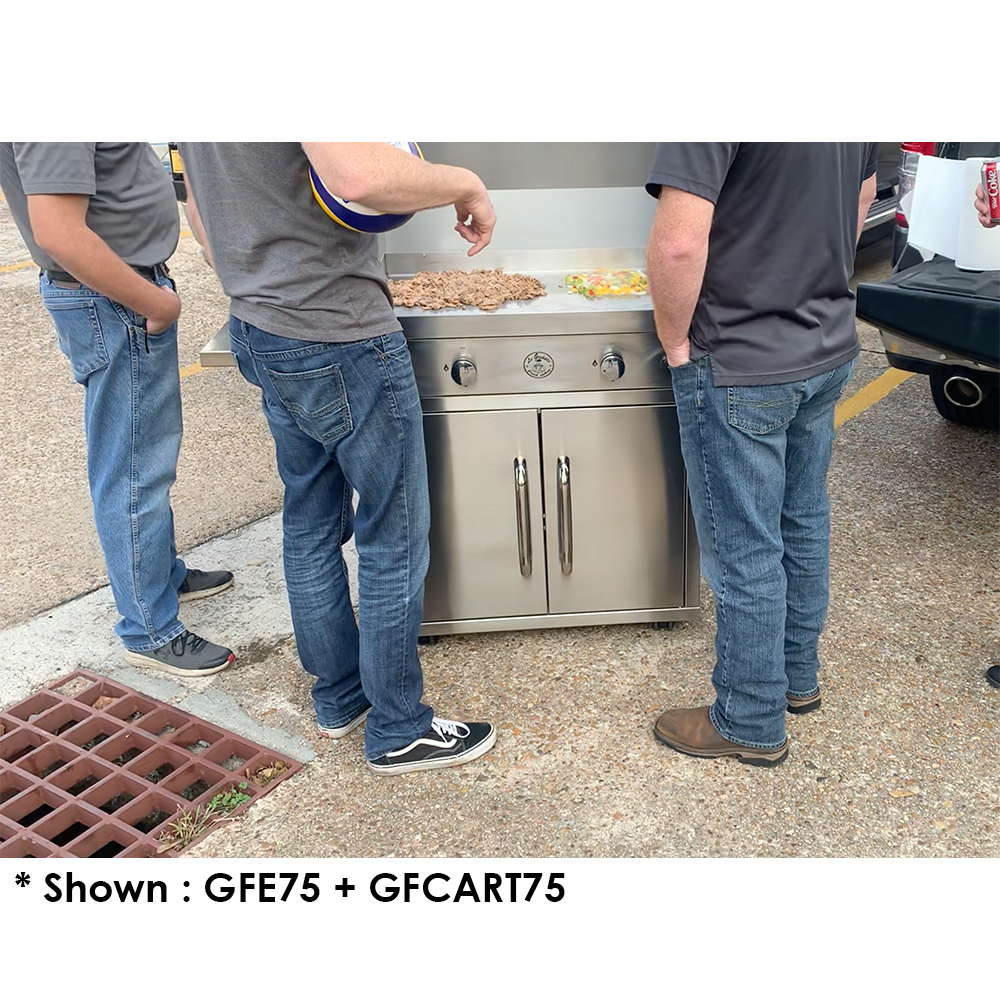 Le Griddle The Grand Texan 4 Burner Freestanding Gas Griddle with Cart, Dual Plate Surface & Fold-Down Side Shelves