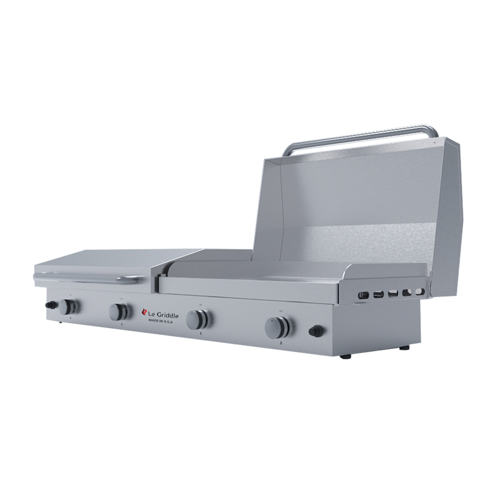 Le Griddle The Grand Texan 4 Burner Gas Griddle with Lid, Dual Plate Surface & Stainless Steel Construction