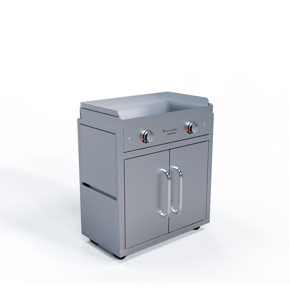 Le Griddle The Ranch Hand 29” Electric Griddle with Cart, Fold-Down Shelves, and Stainless Steel Body