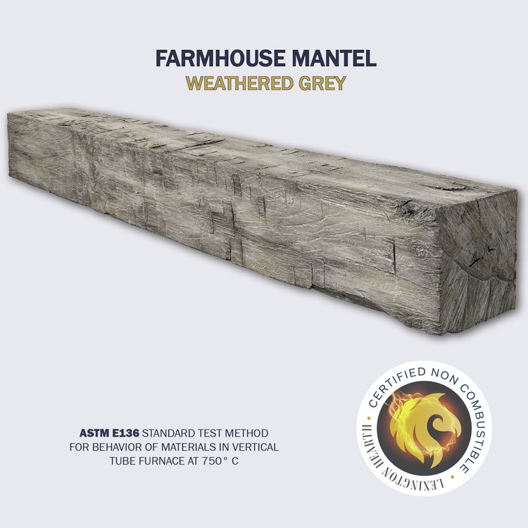 Lexington Hearth Farmhouse 72" Hand-Painted Non-Combustible Weathered Gray Mantel Shelf Kit