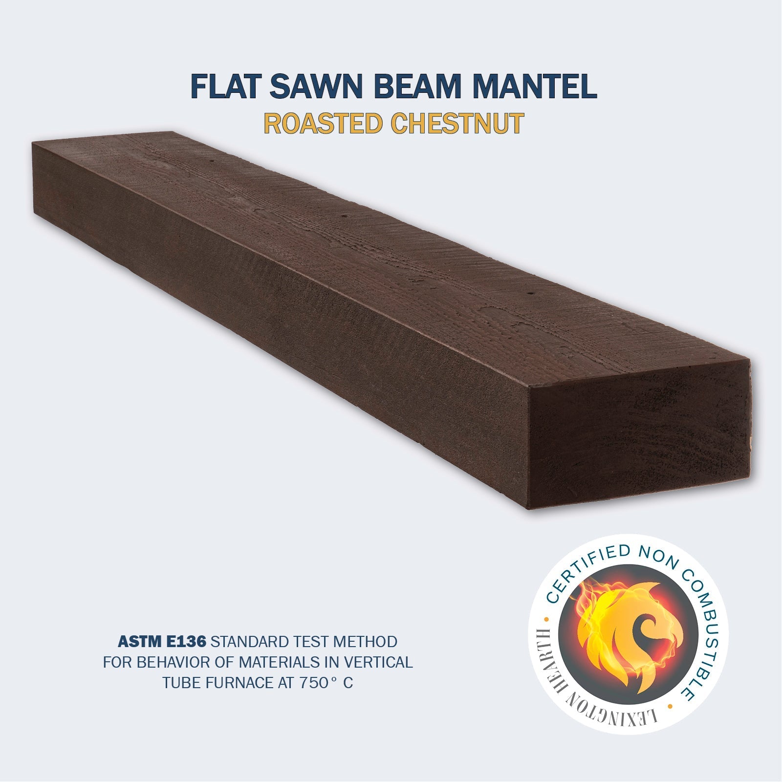 Lexington Hearth Flat Sawn Beam 72" Hand-Painted Non-Combustible Roasted Chestnut Mantel Shelf Kit