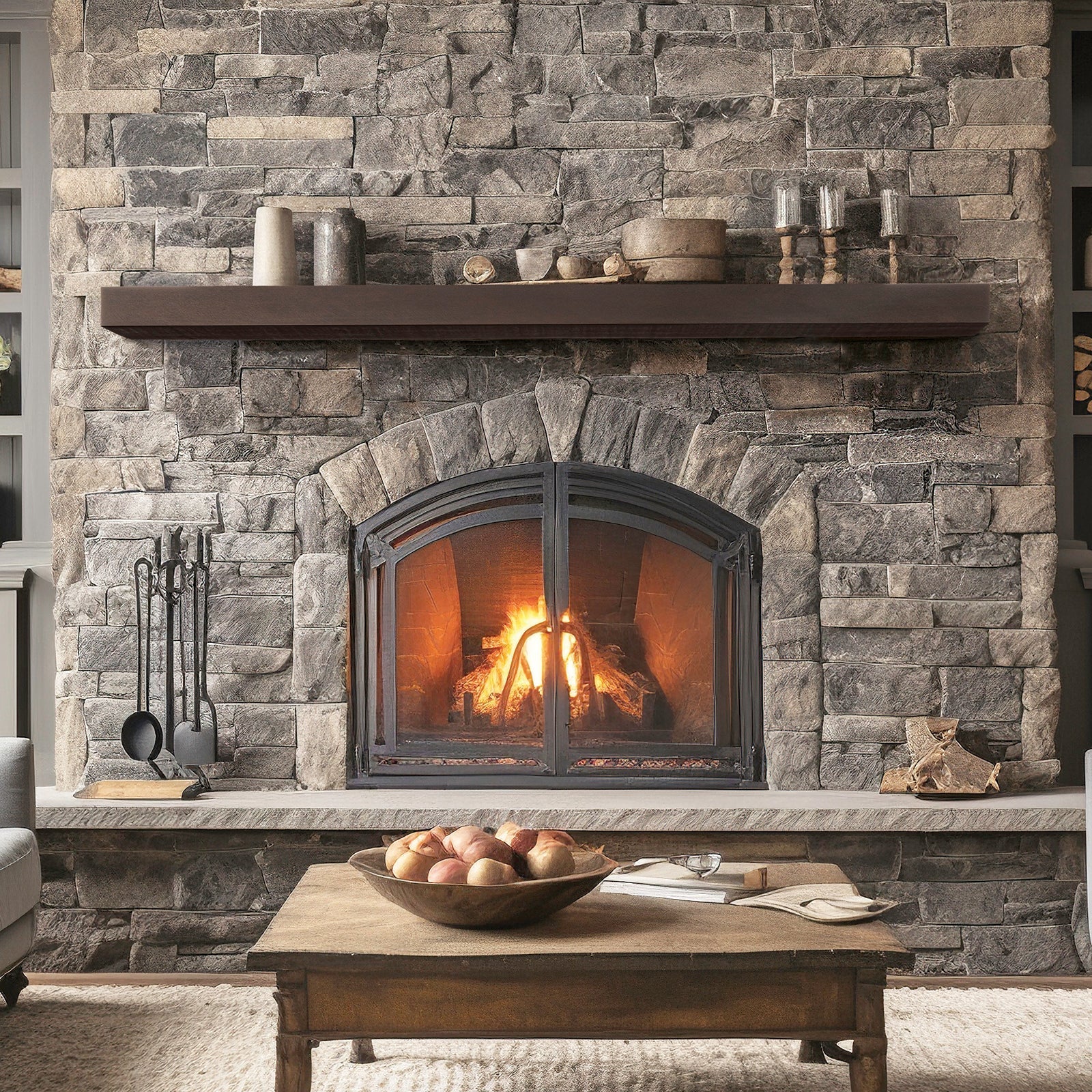 Lexington Hearth Flat Sawn Beam 72" Hand-Painted Non-Combustible Roasted Chestnut Mantel Shelf Kit