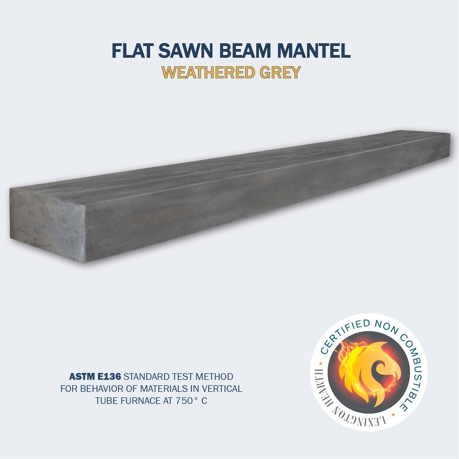 Lexington Hearth Flat Sawn Beam 60" Hand-Painted Non-Combustible Weathered Gray Mantel Shelf Kit
