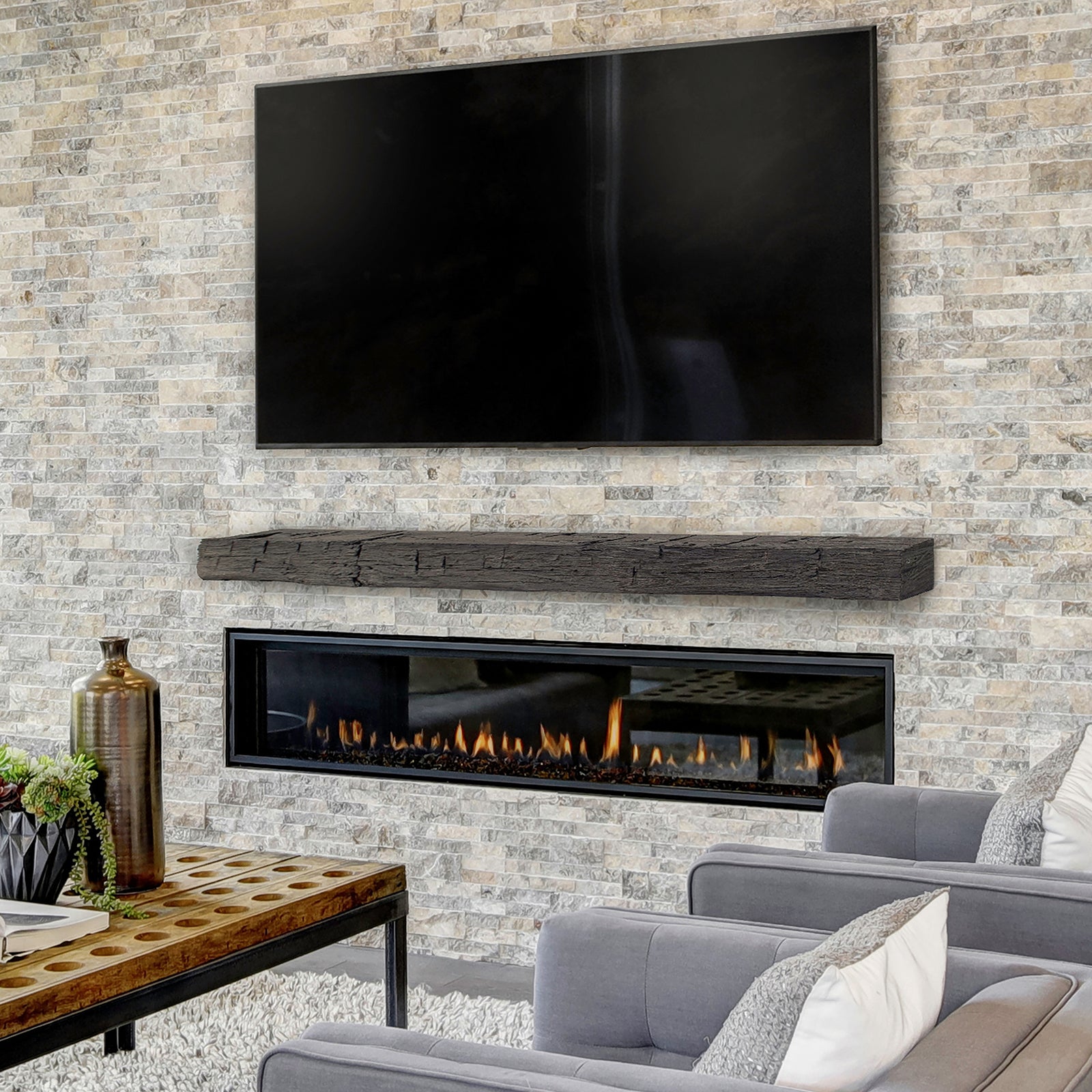 Lexington Hearth Hayloft Beam 60" Handcrafted Non-Combustible Eclipse Mantel Shelf Kit